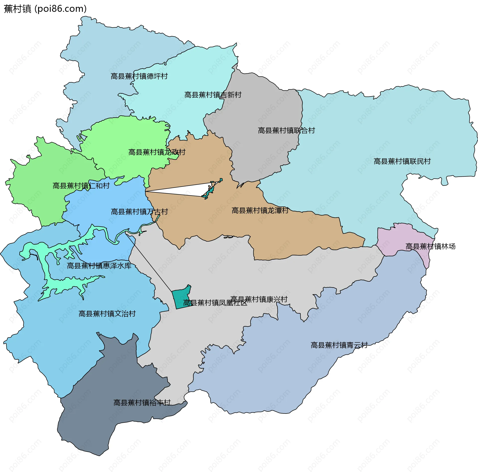 蕉村镇边界地图(五级行政区划)