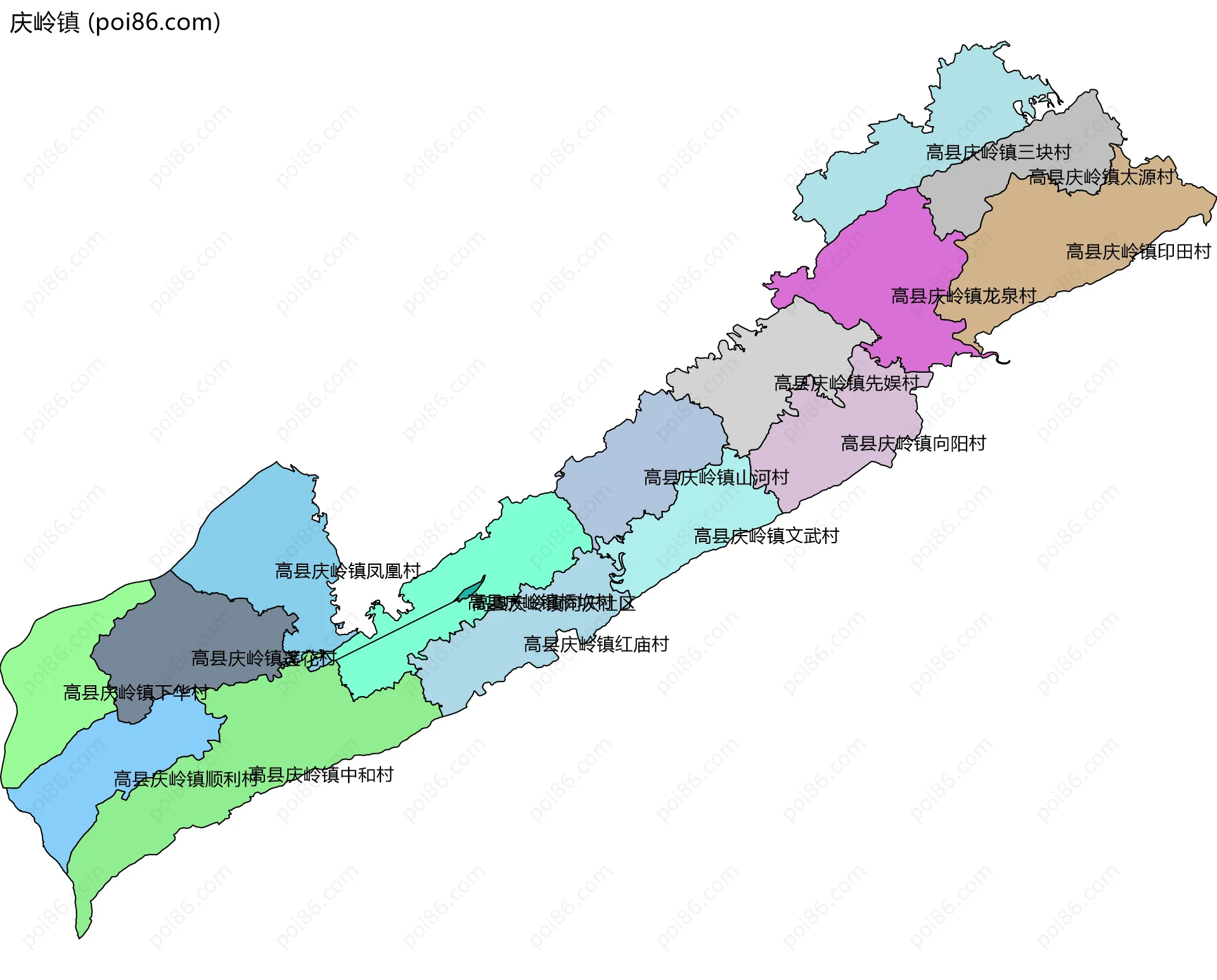 庆岭镇边界地图(五级行政区划)
