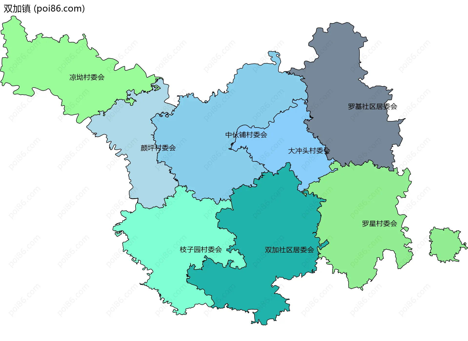 双加镇边界地图(五级行政区划)