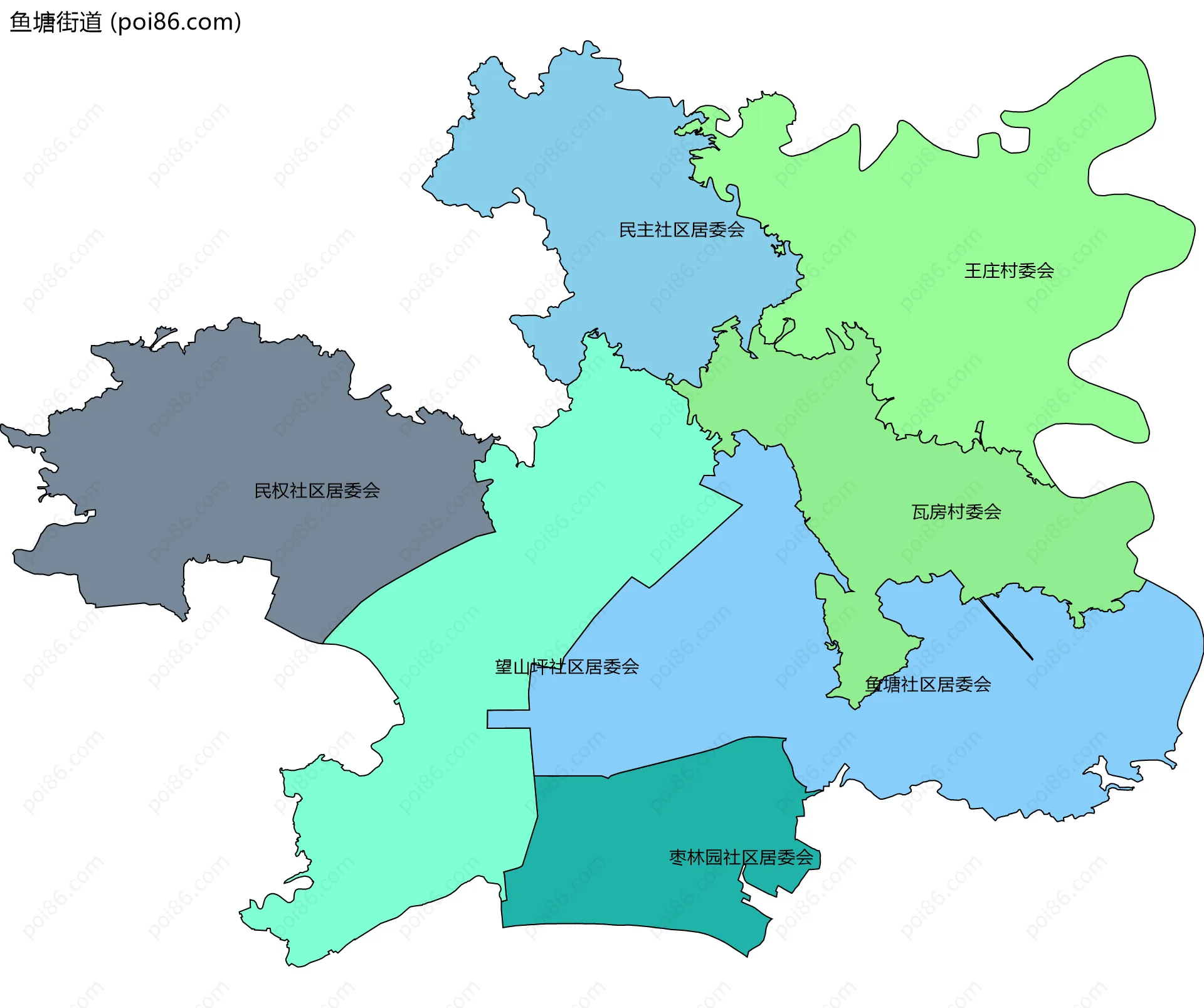 鱼塘街道边界地图(五级行政区划)