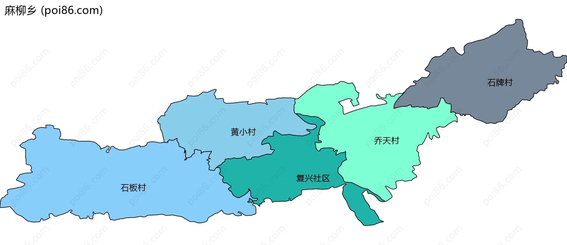 麻柳乡边界地图(五级行政区划)