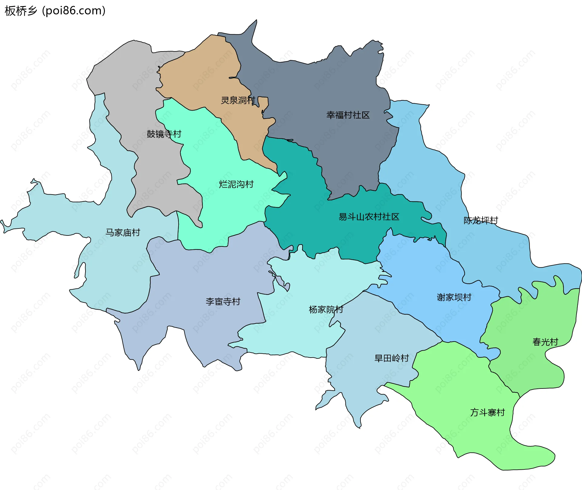 板桥乡边界地图(五级行政区划)