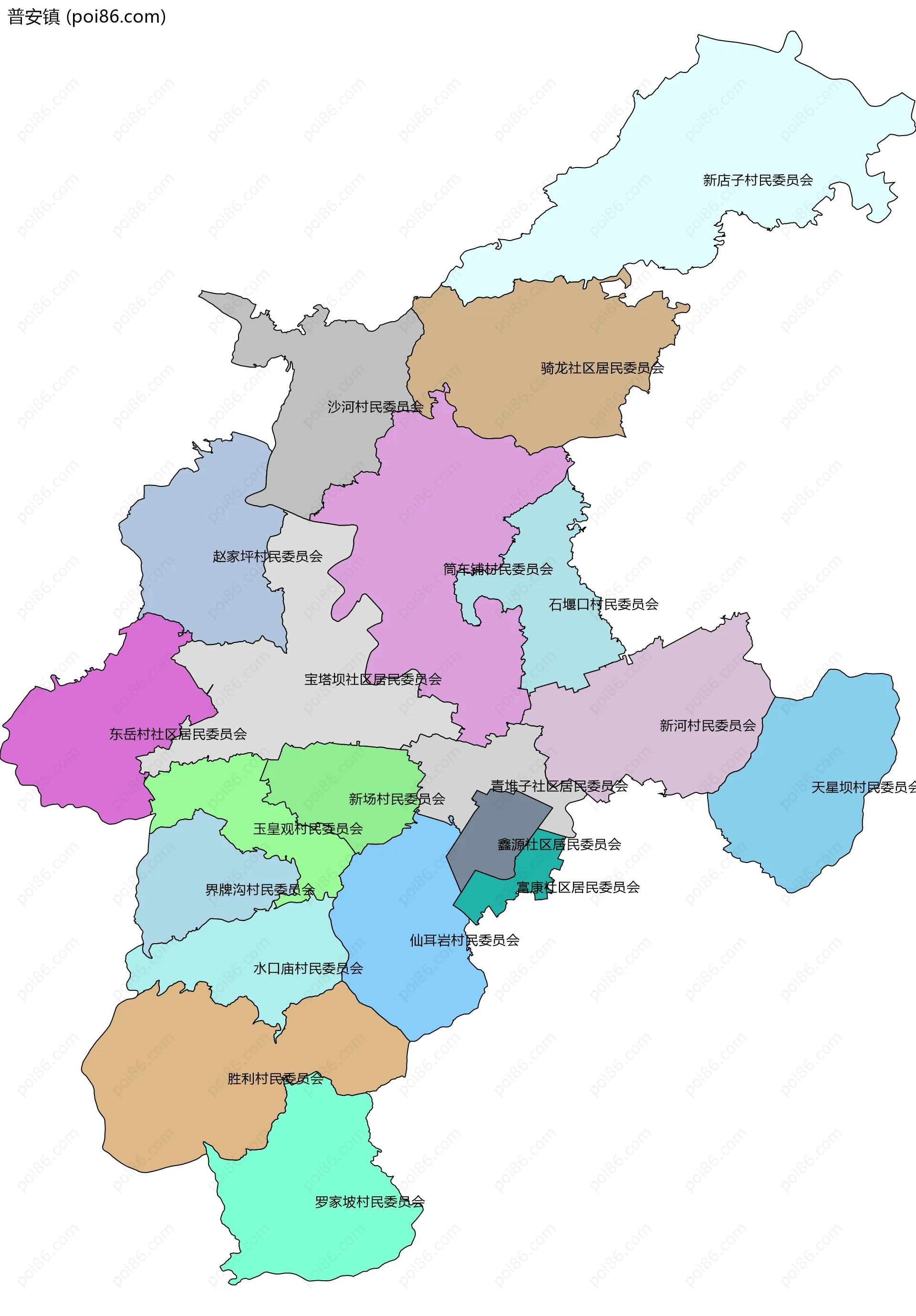 普安镇边界地图(五级行政区划)