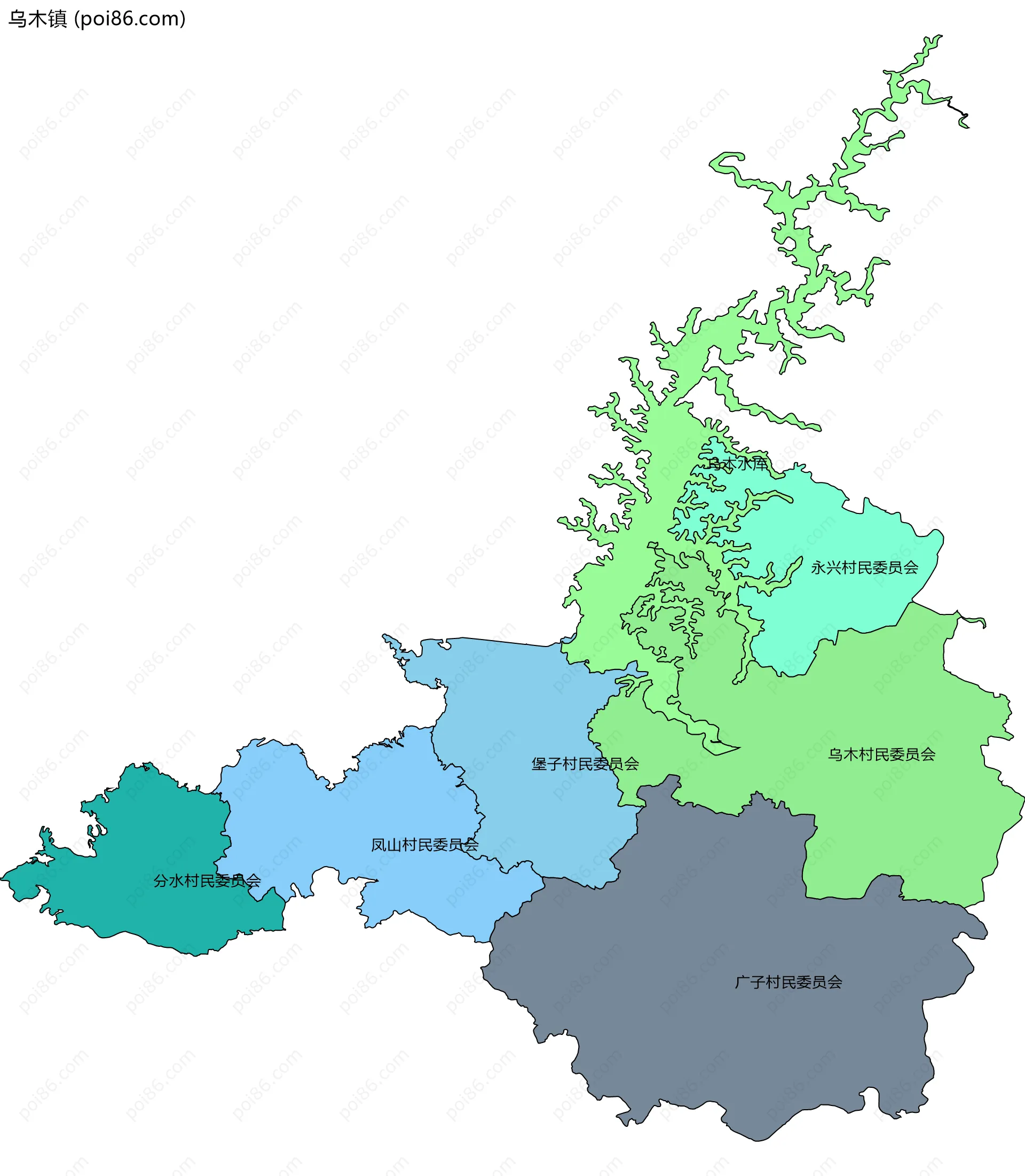 乌木镇边界地图(五级行政区划)