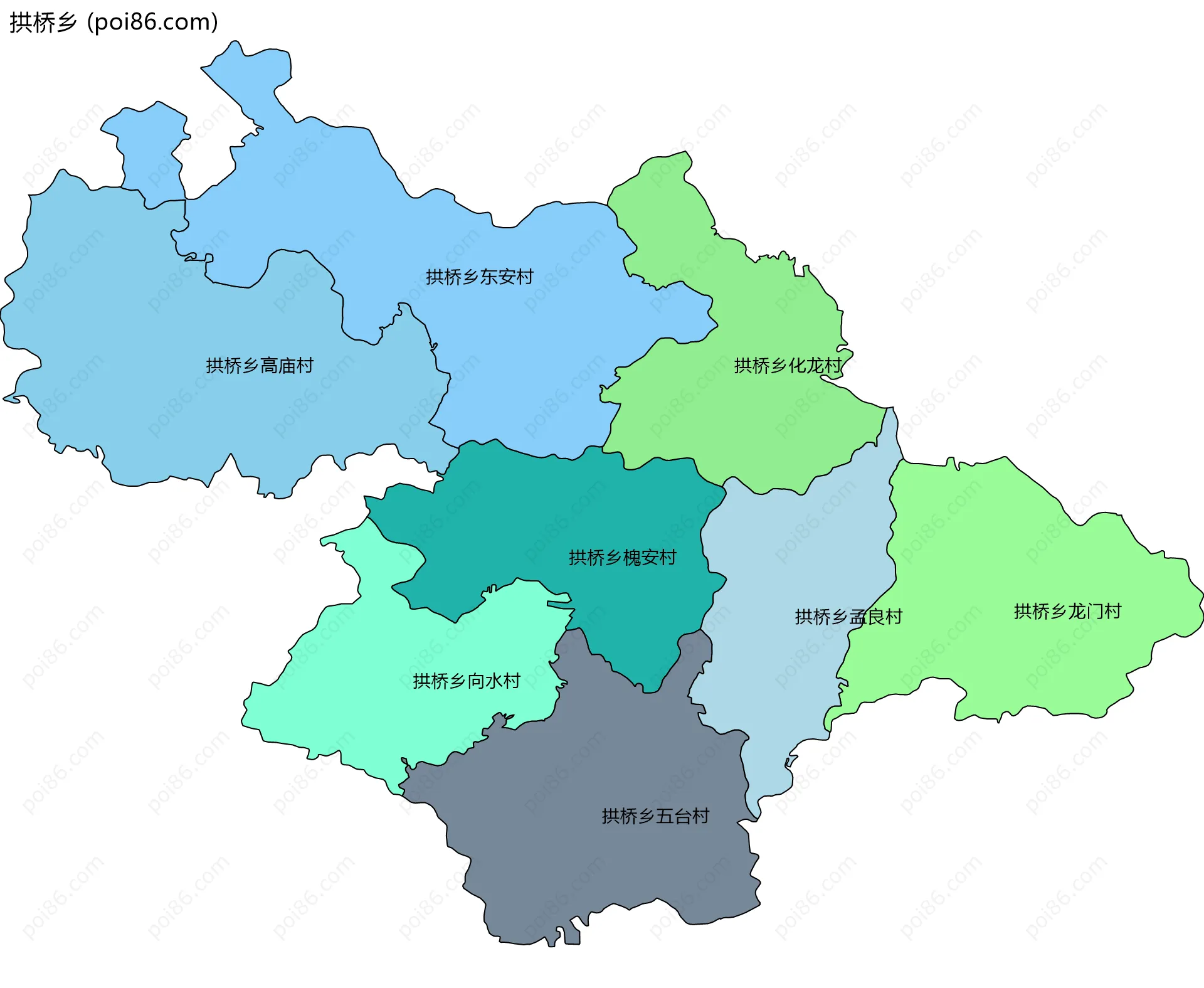 拱桥乡边界地图(五级行政区划)