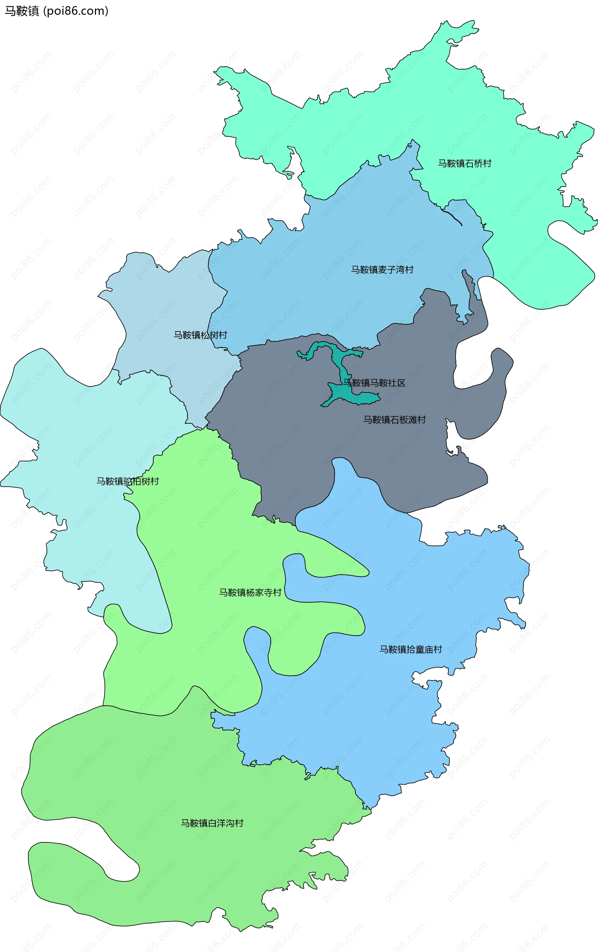 马鞍镇边界地图(五级行政区划)