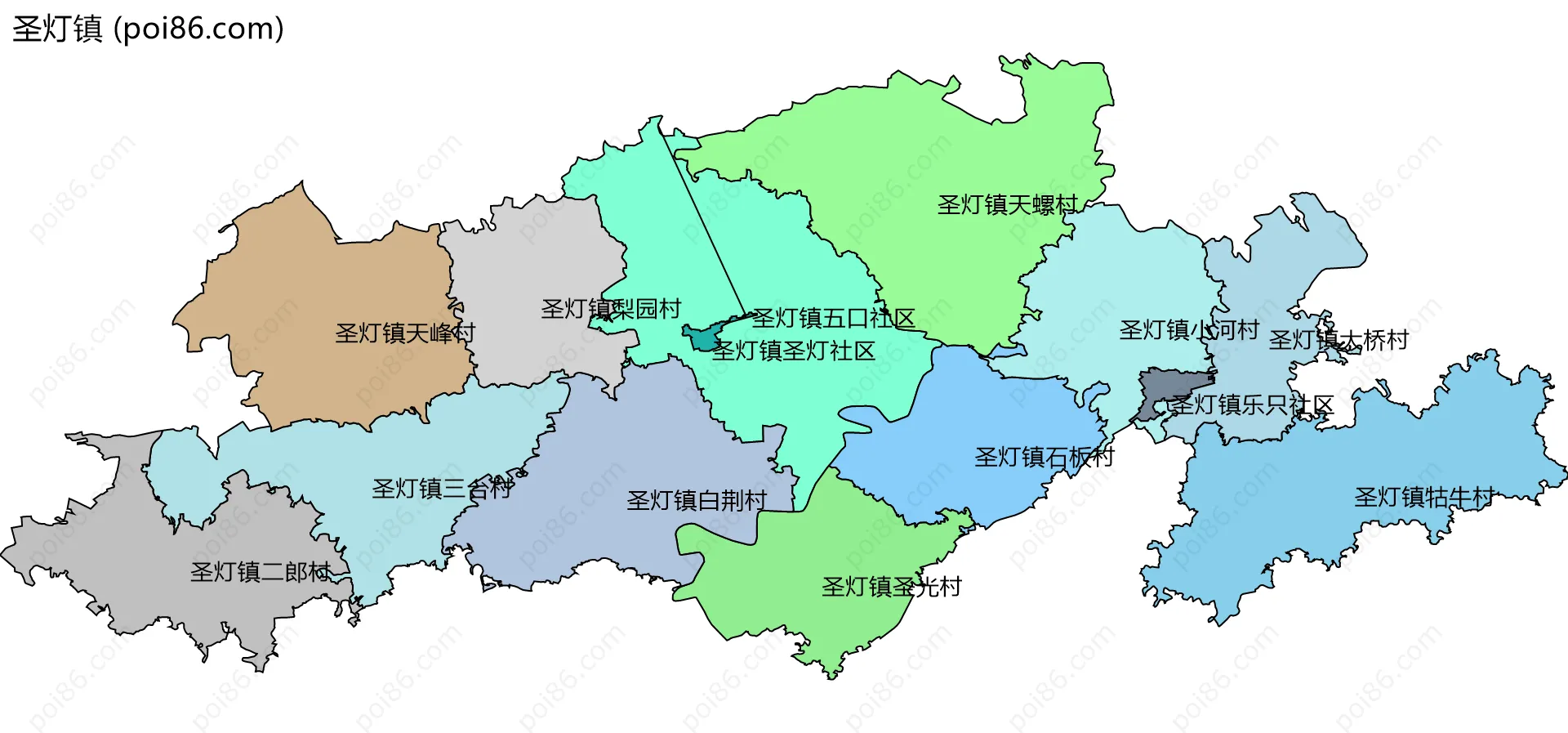 圣灯镇边界地图(五级行政区划)