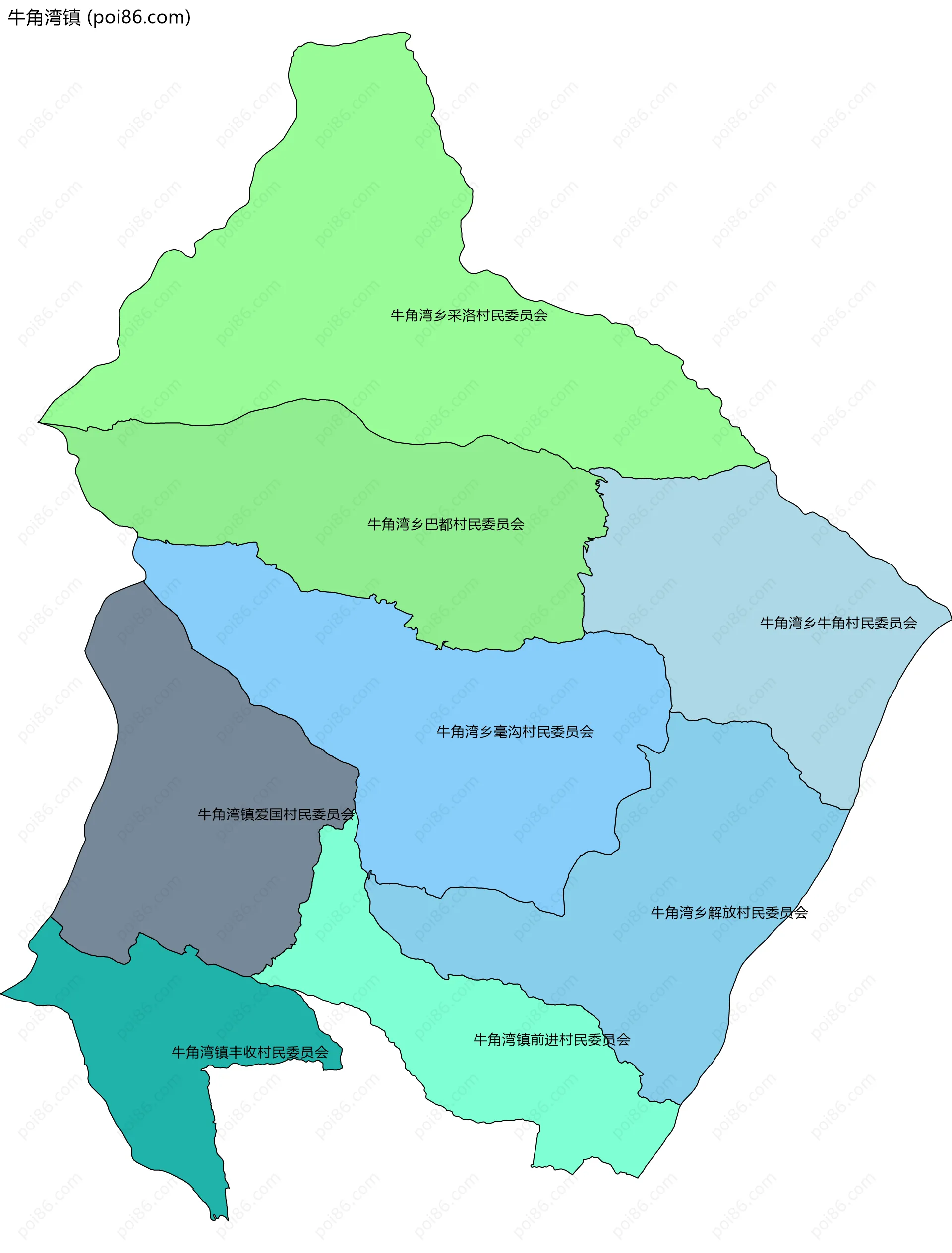 牛角湾镇边界地图(五级行政区划)