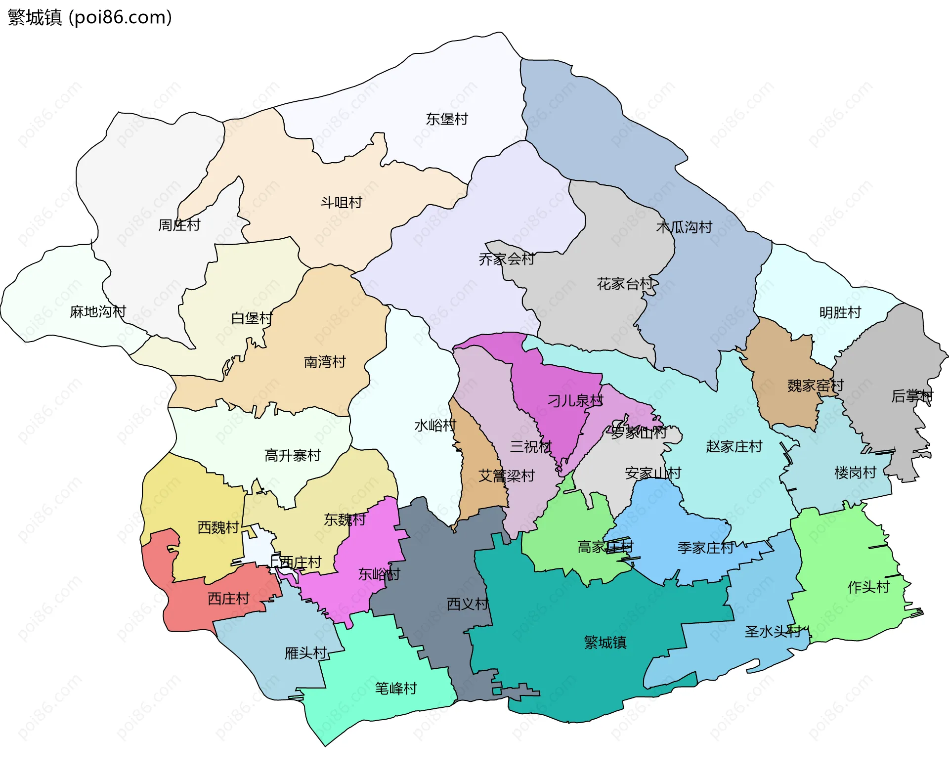 繁城镇边界地图(五级行政区划)
