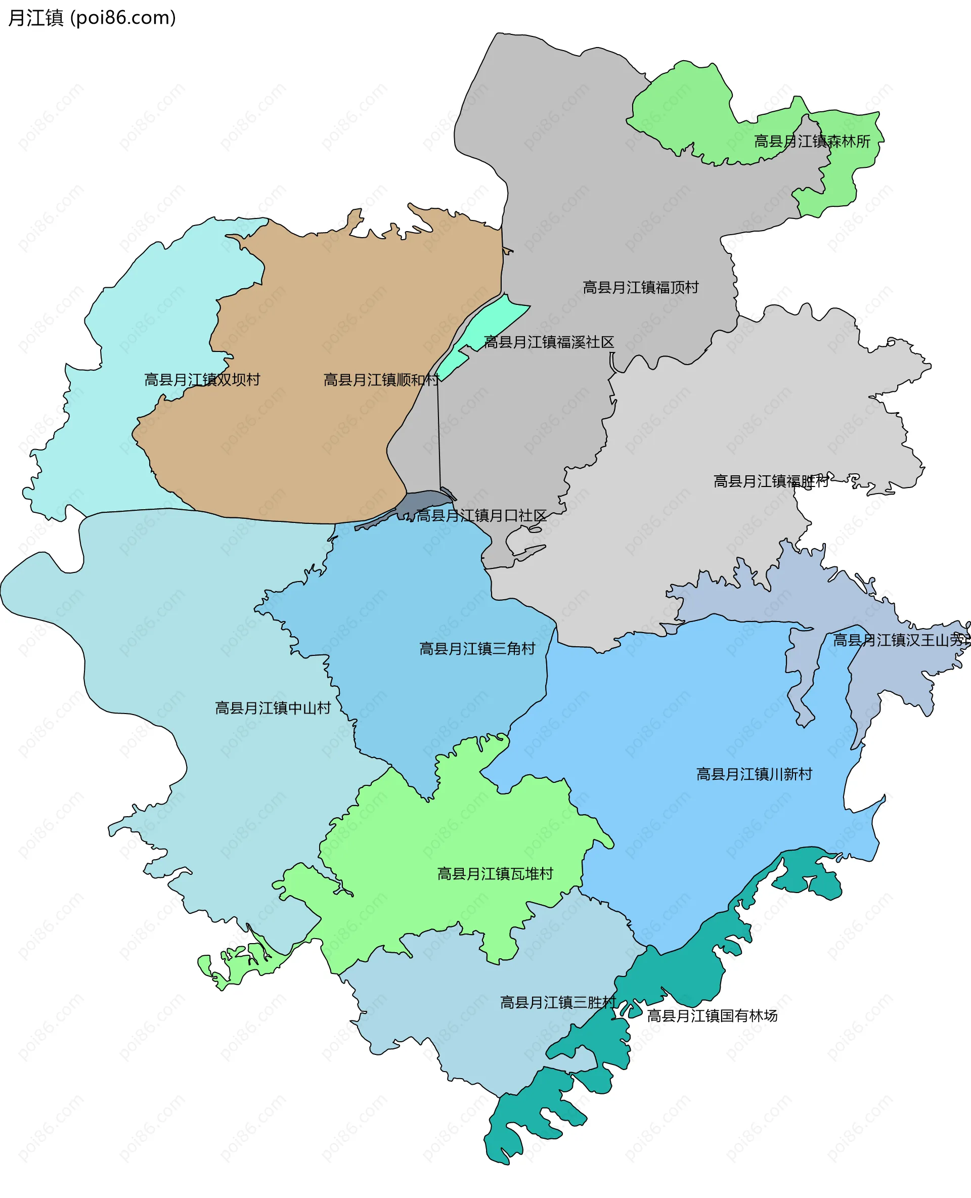 月江镇边界地图(五级行政区划)