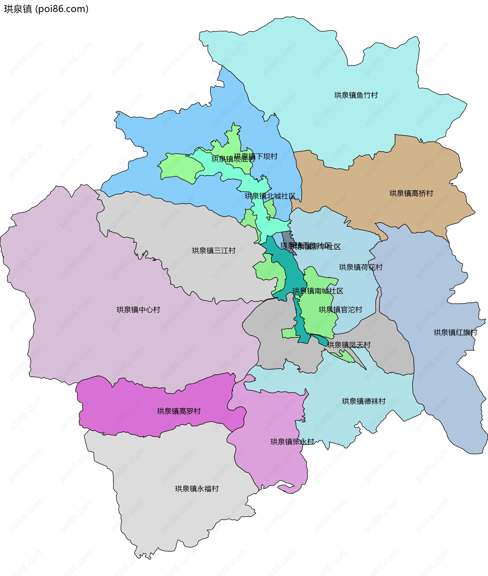 珙泉镇边界地图(五级行政区划)