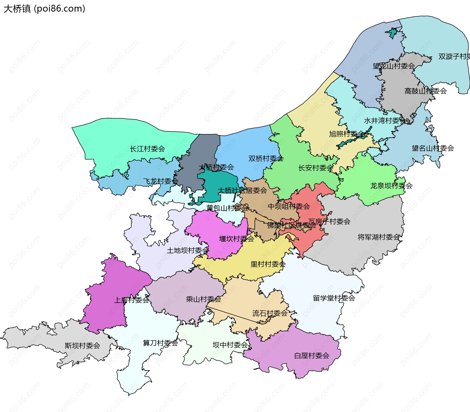 大桥镇边界地图(五级行政区划)