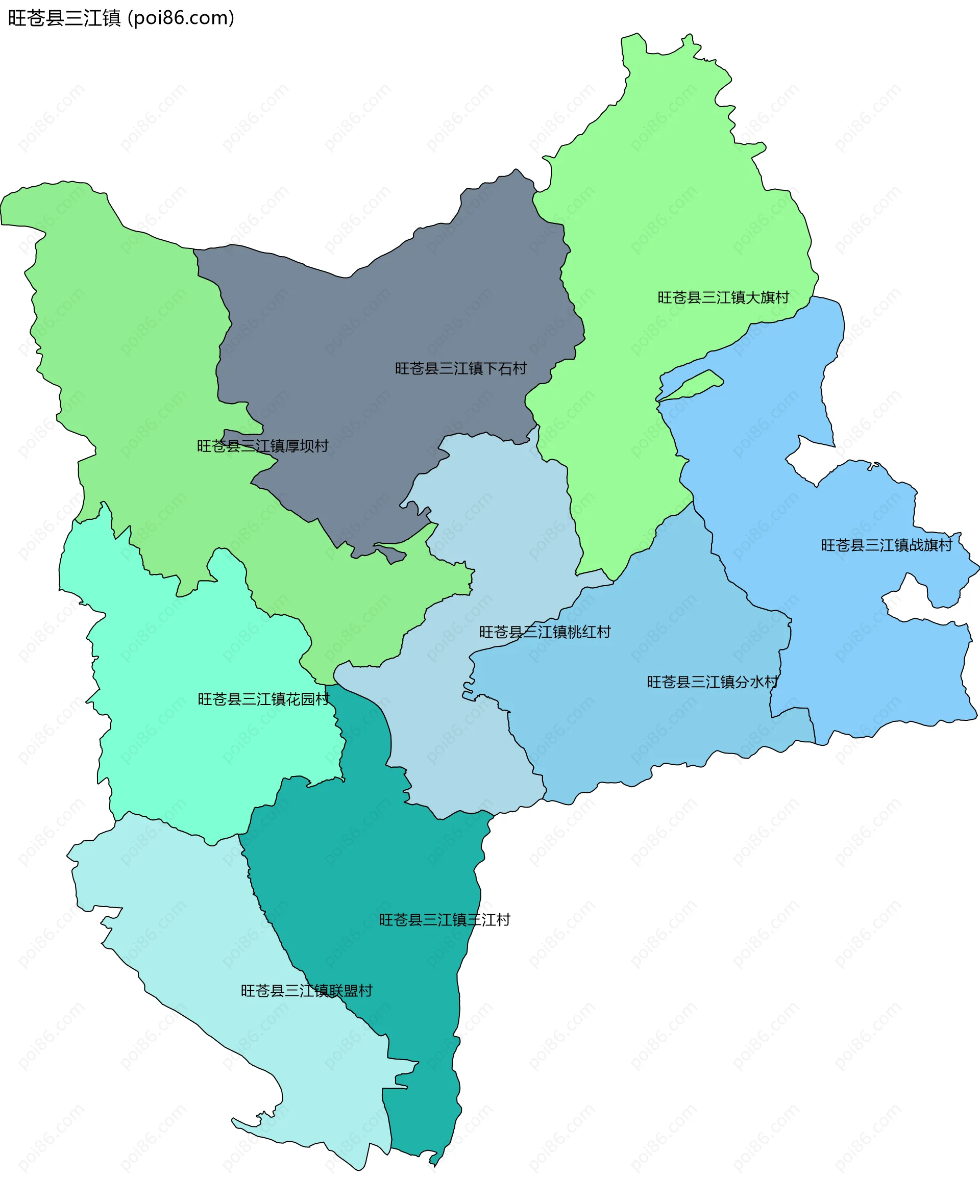 旺苍县三江镇边界地图(五级行政区划)