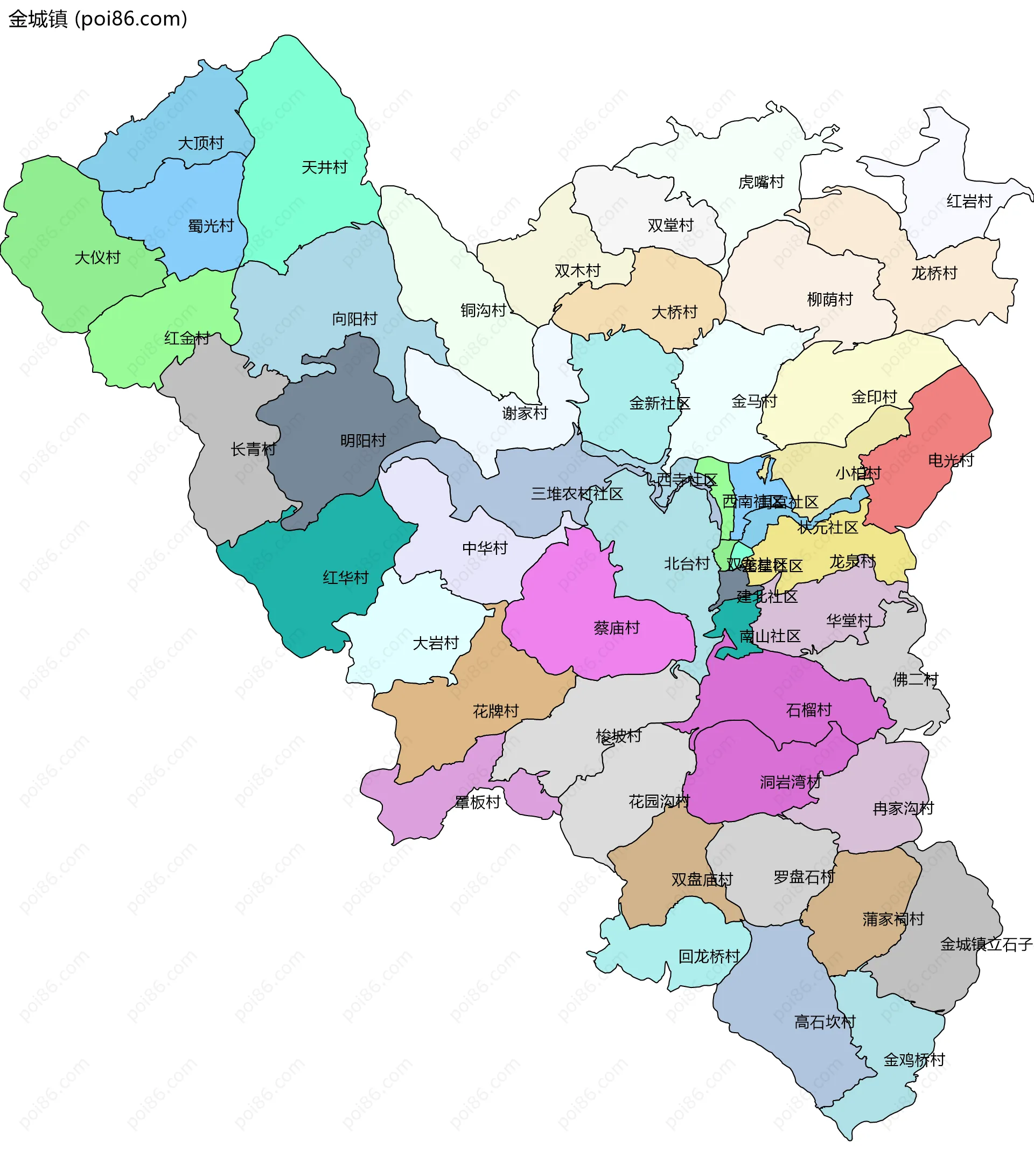 金城镇边界地图(五级行政区划)