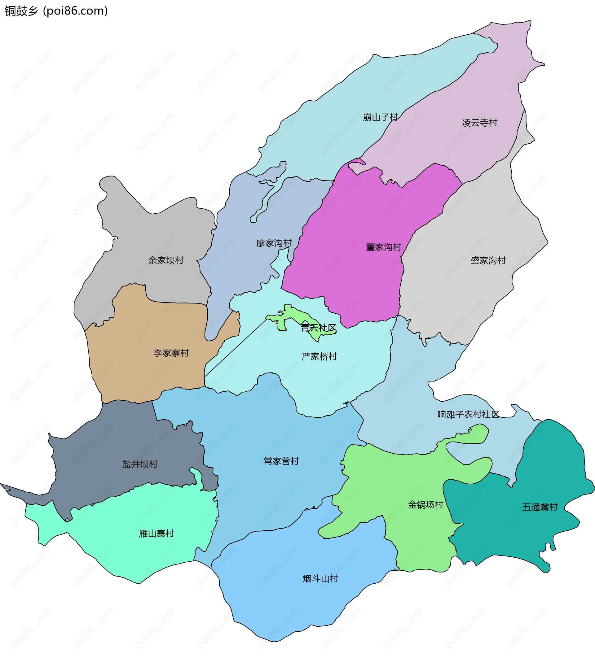 铜鼓乡边界地图(五级行政区划)