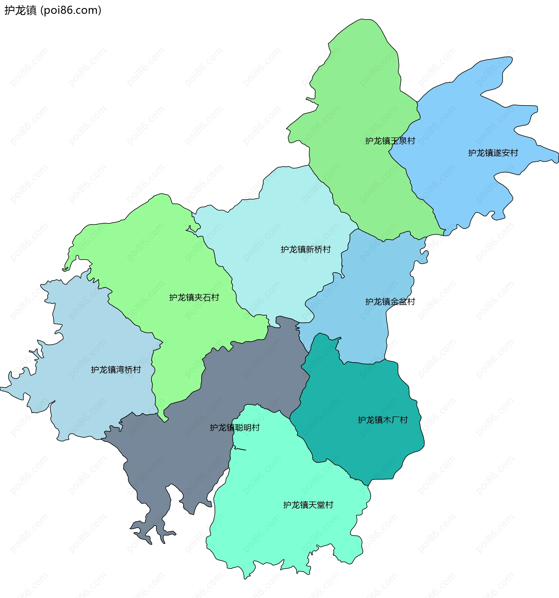 护龙镇边界地图(五级行政区划)