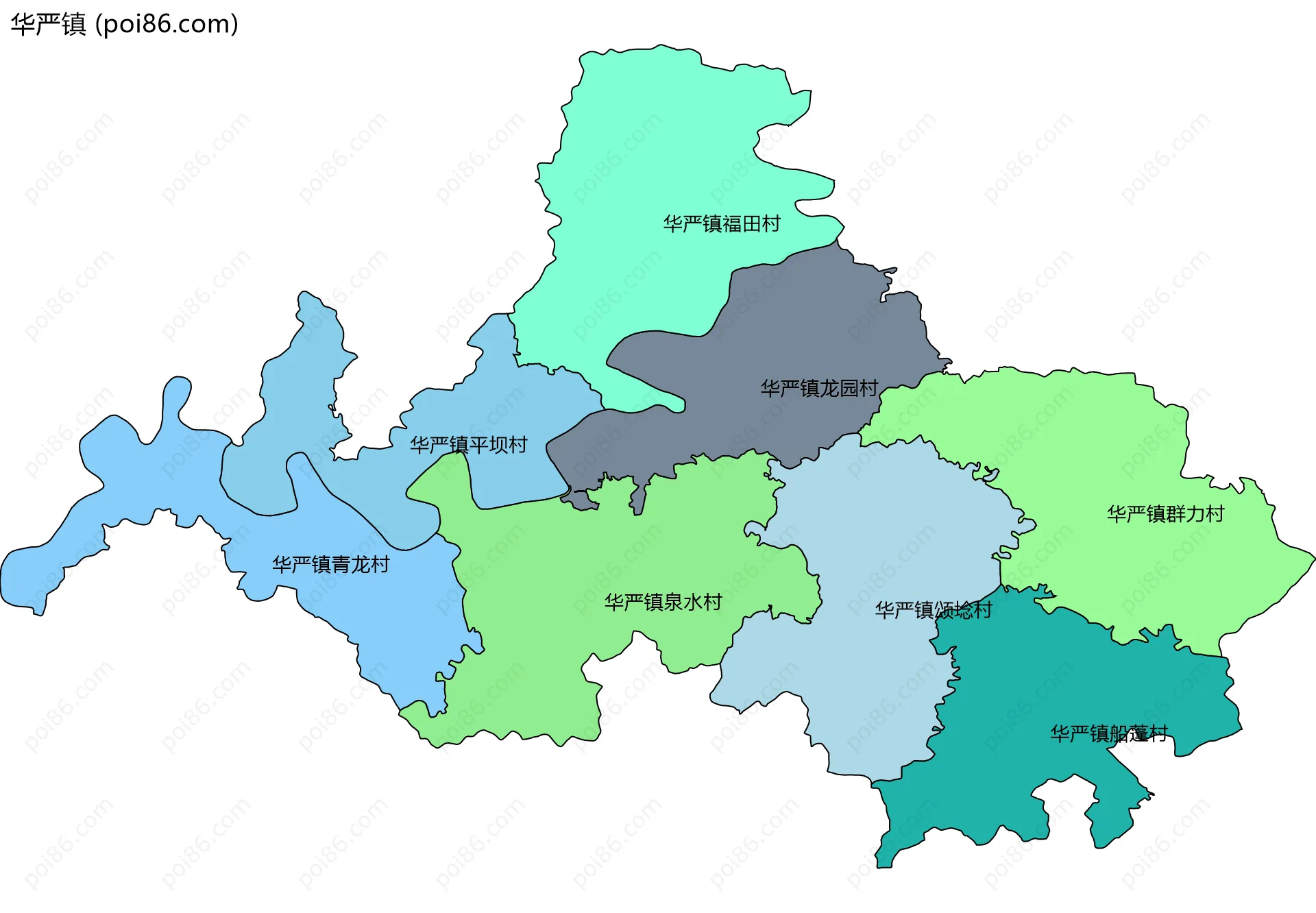 华严镇边界地图(五级行政区划)