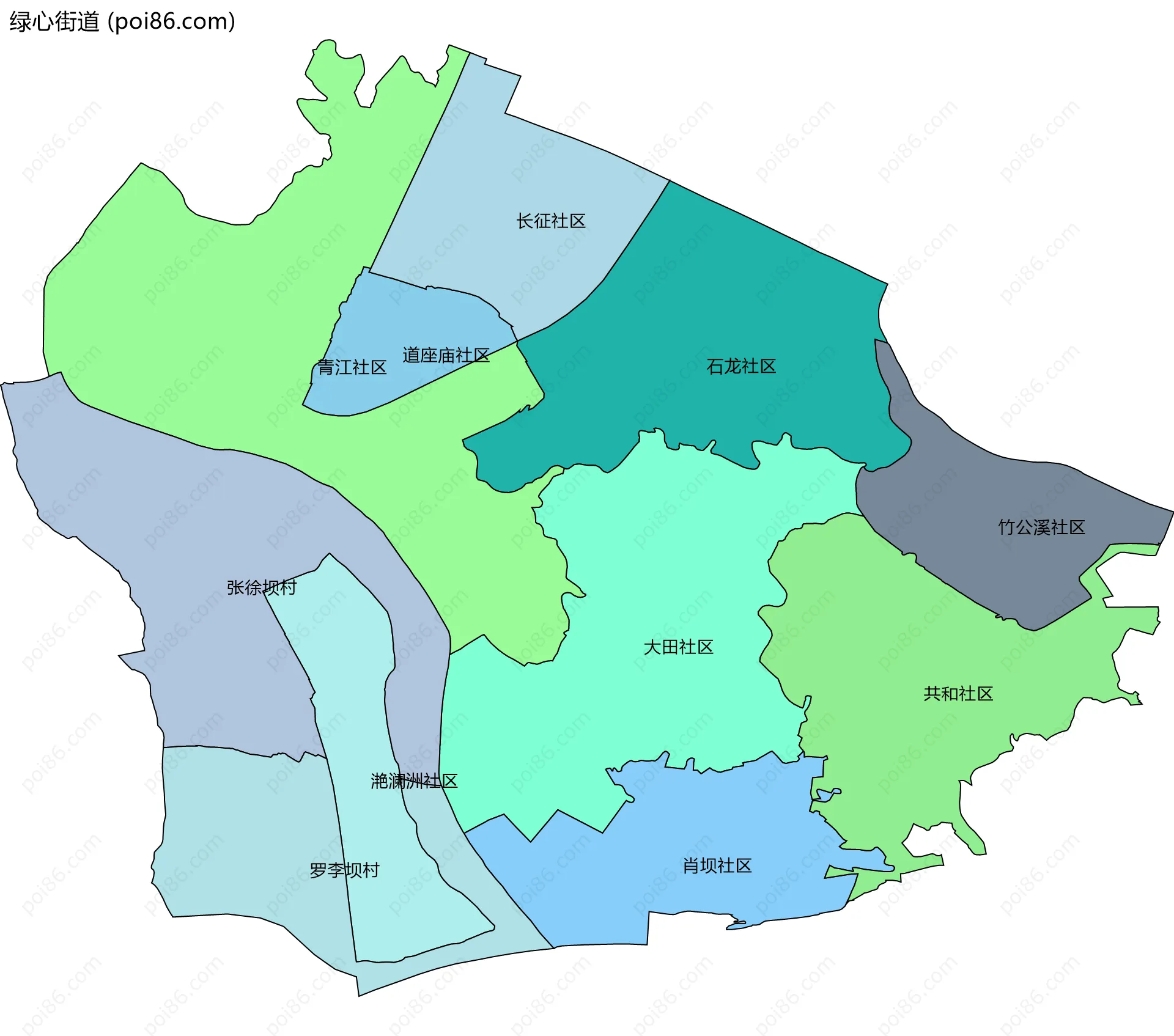 绿心街道边界地图(五级行政区划)