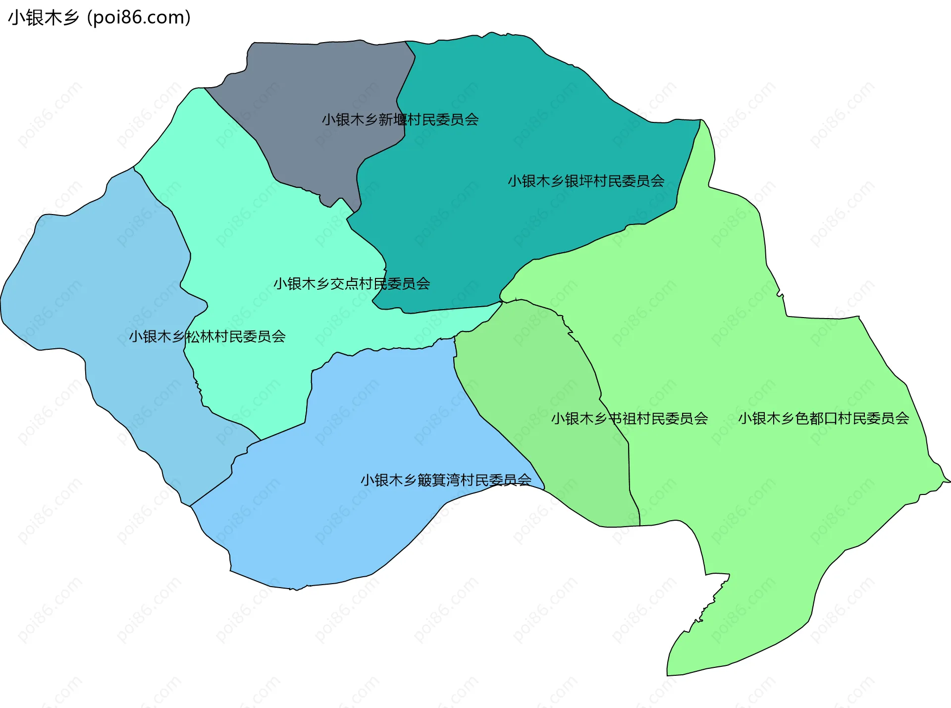 小银木乡边界地图(五级行政区划)