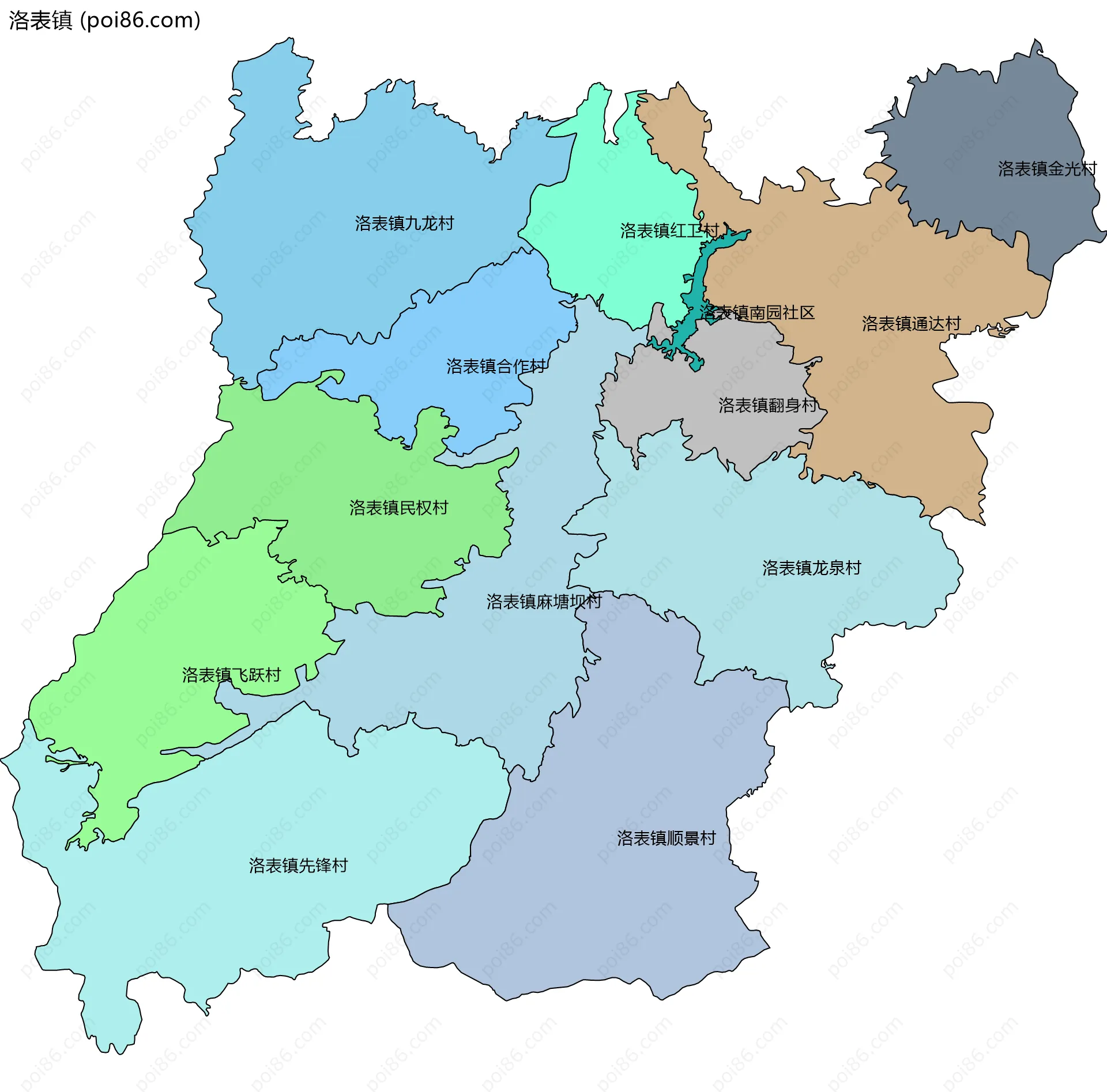 洛表镇边界地图(五级行政区划)