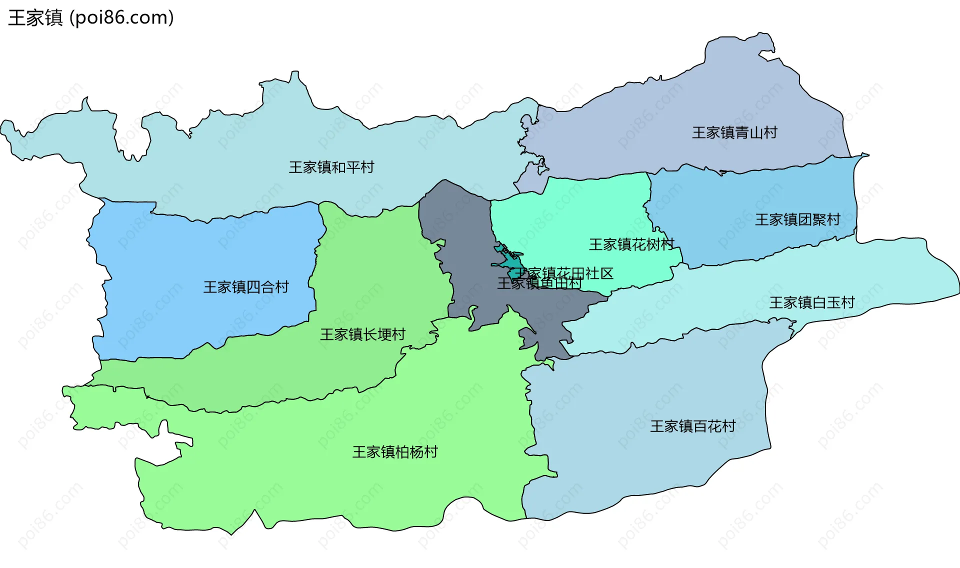 王家镇边界地图(五级行政区划)
