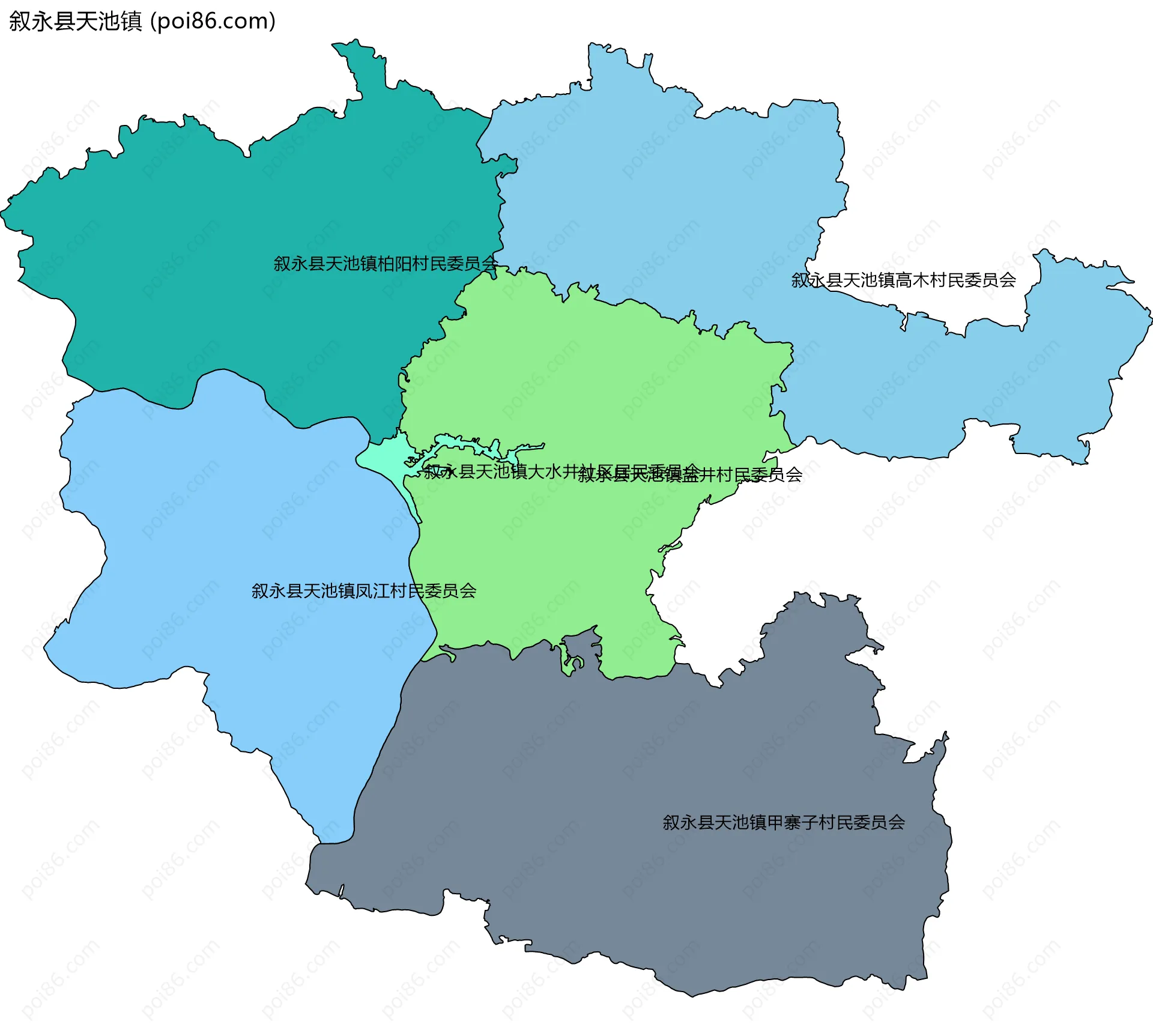 叙永县天池镇边界地图(五级行政区划)