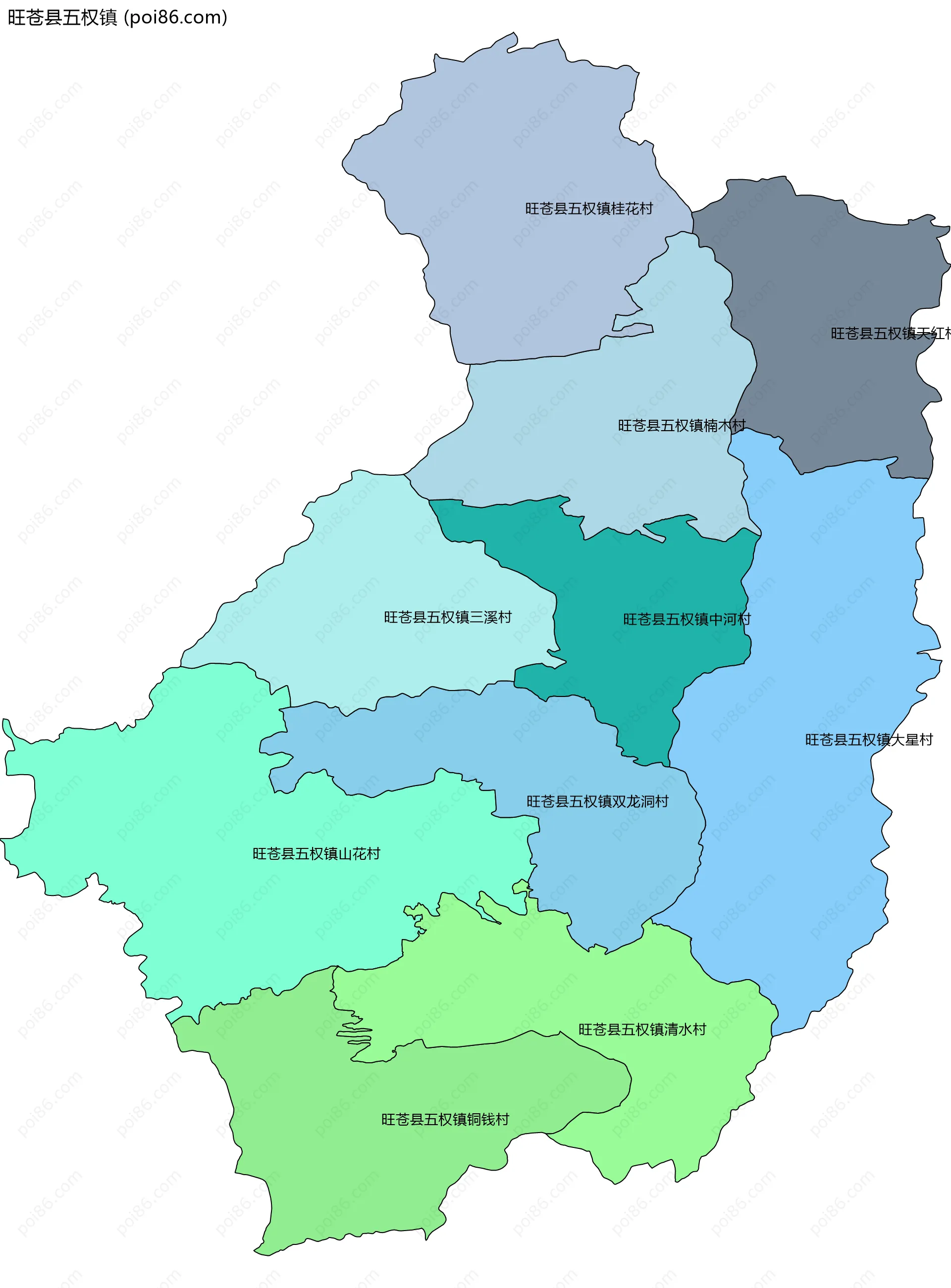 旺苍县五权镇边界地图(五级行政区划)