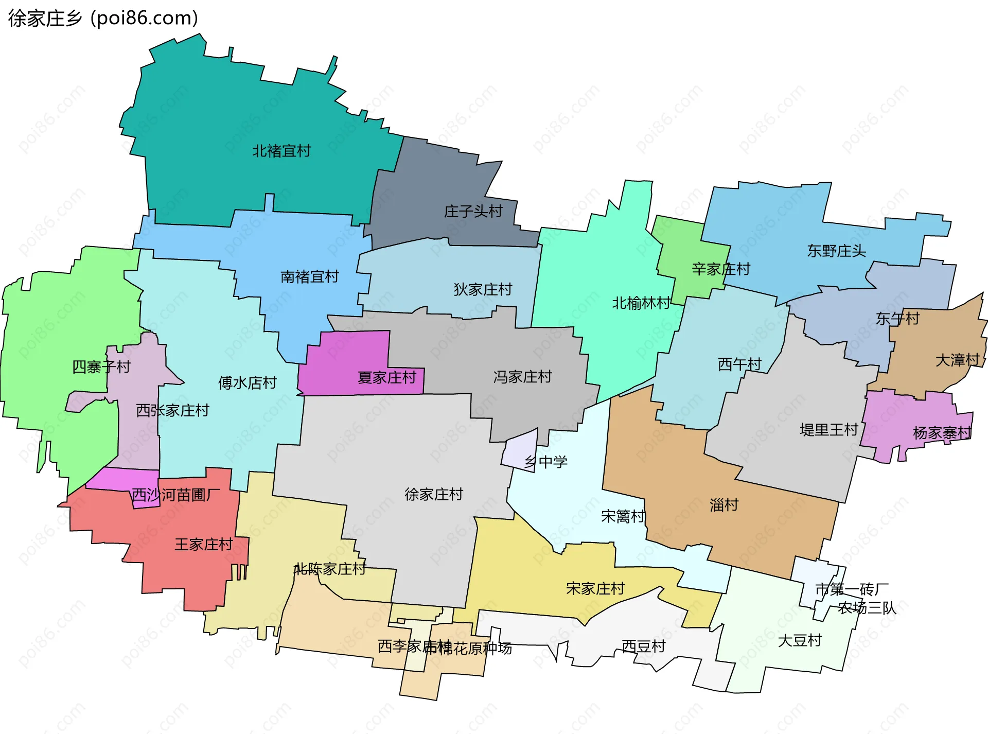 徐家庄乡边界地图(五级行政区划)