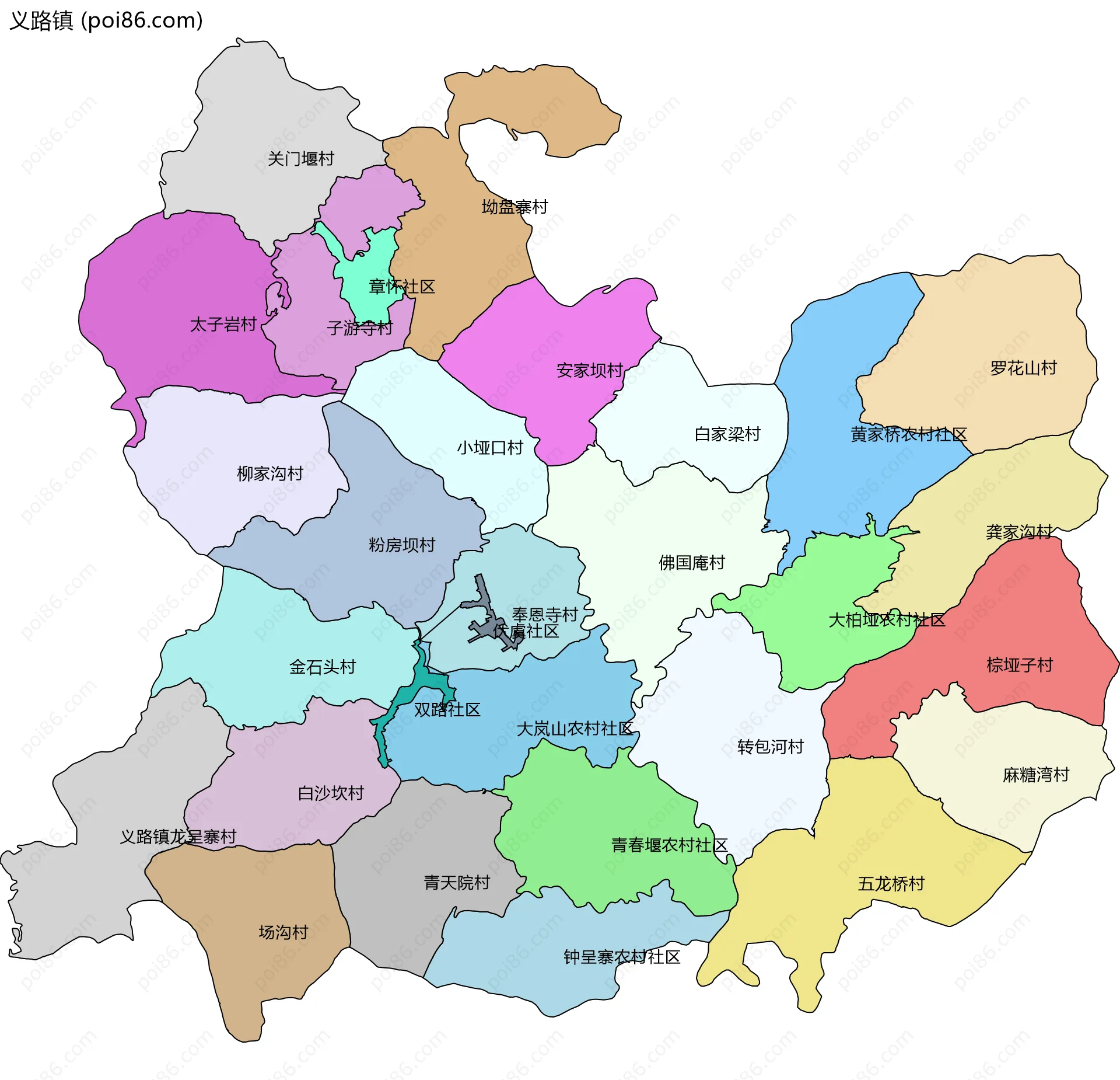 义路镇边界地图(五级行政区划)