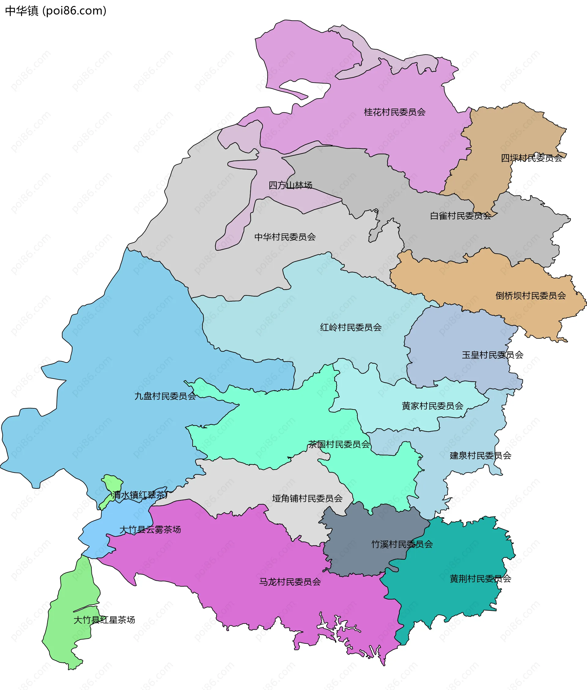 中华镇边界地图(五级行政区划)