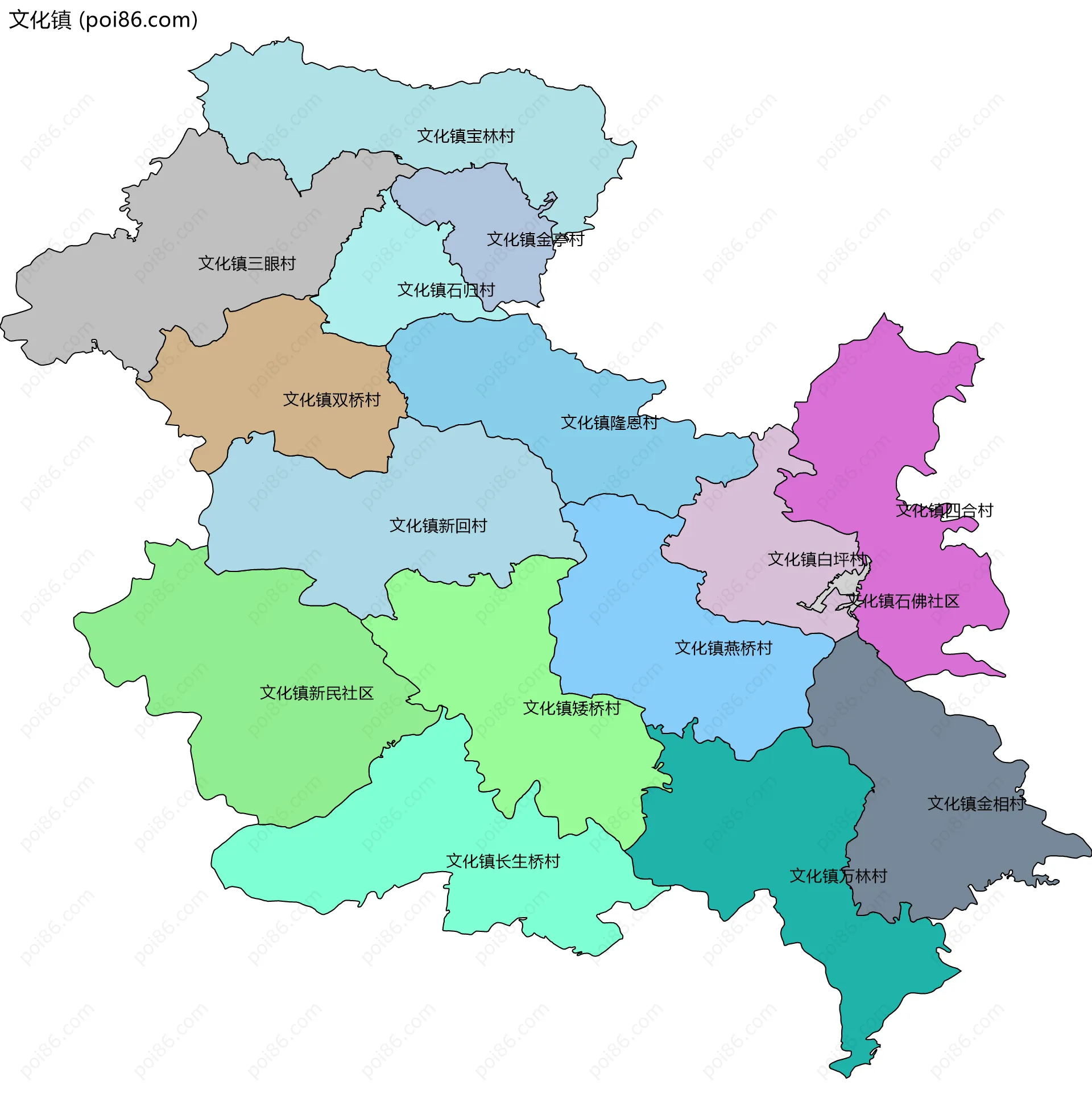 文化镇边界地图(五级行政区划)