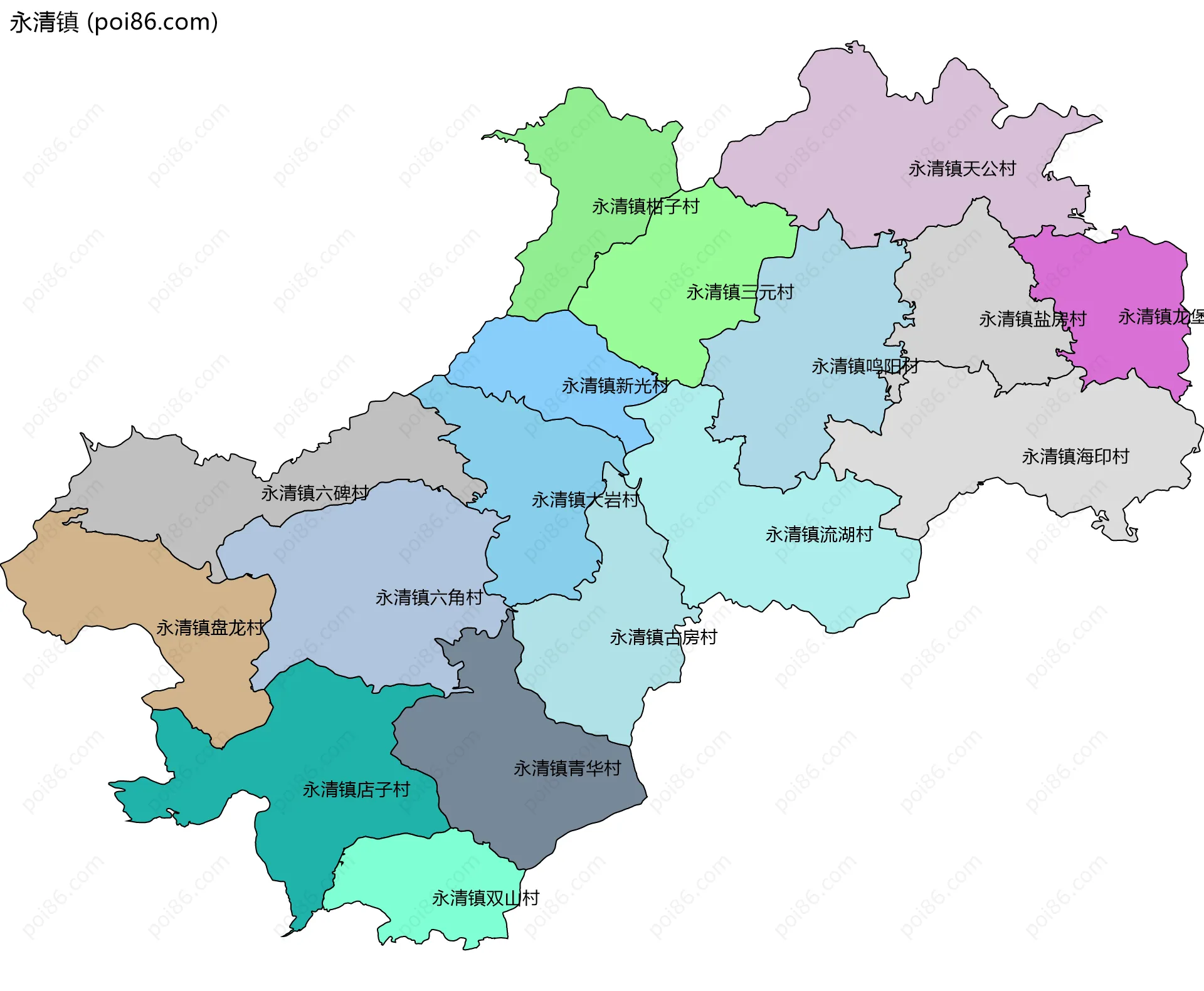 永清镇边界地图(五级行政区划)