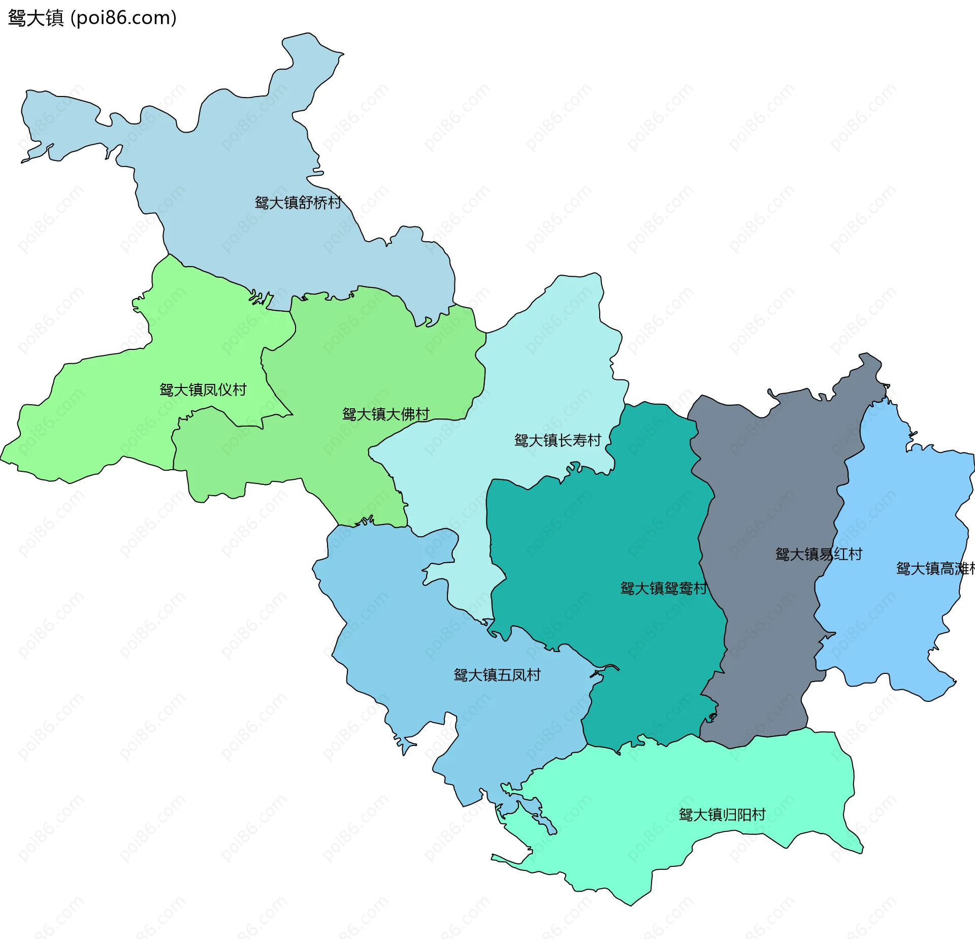 鸳大镇边界地图(五级行政区划)