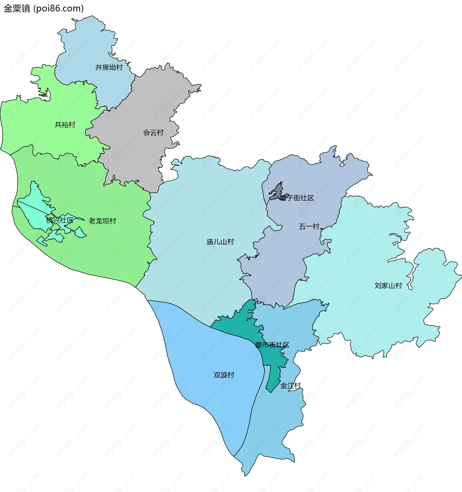 金粟镇边界地图(五级行政区划)