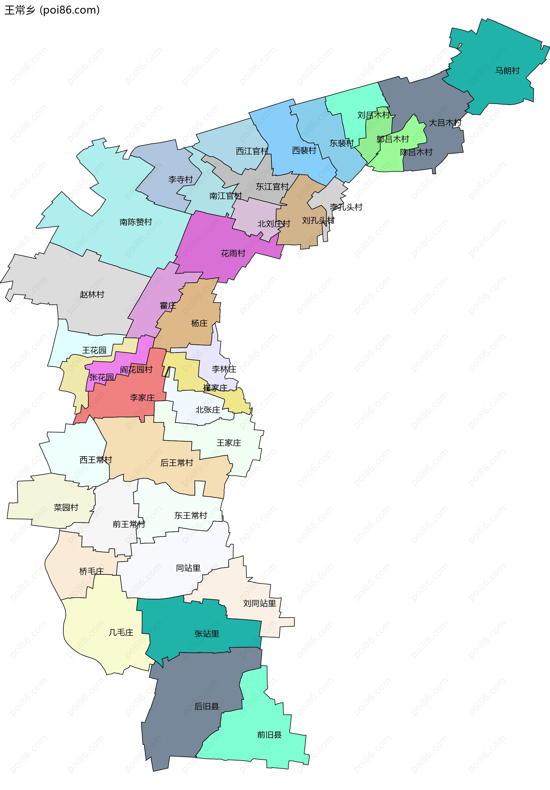 王常乡边界地图(五级行政区划)