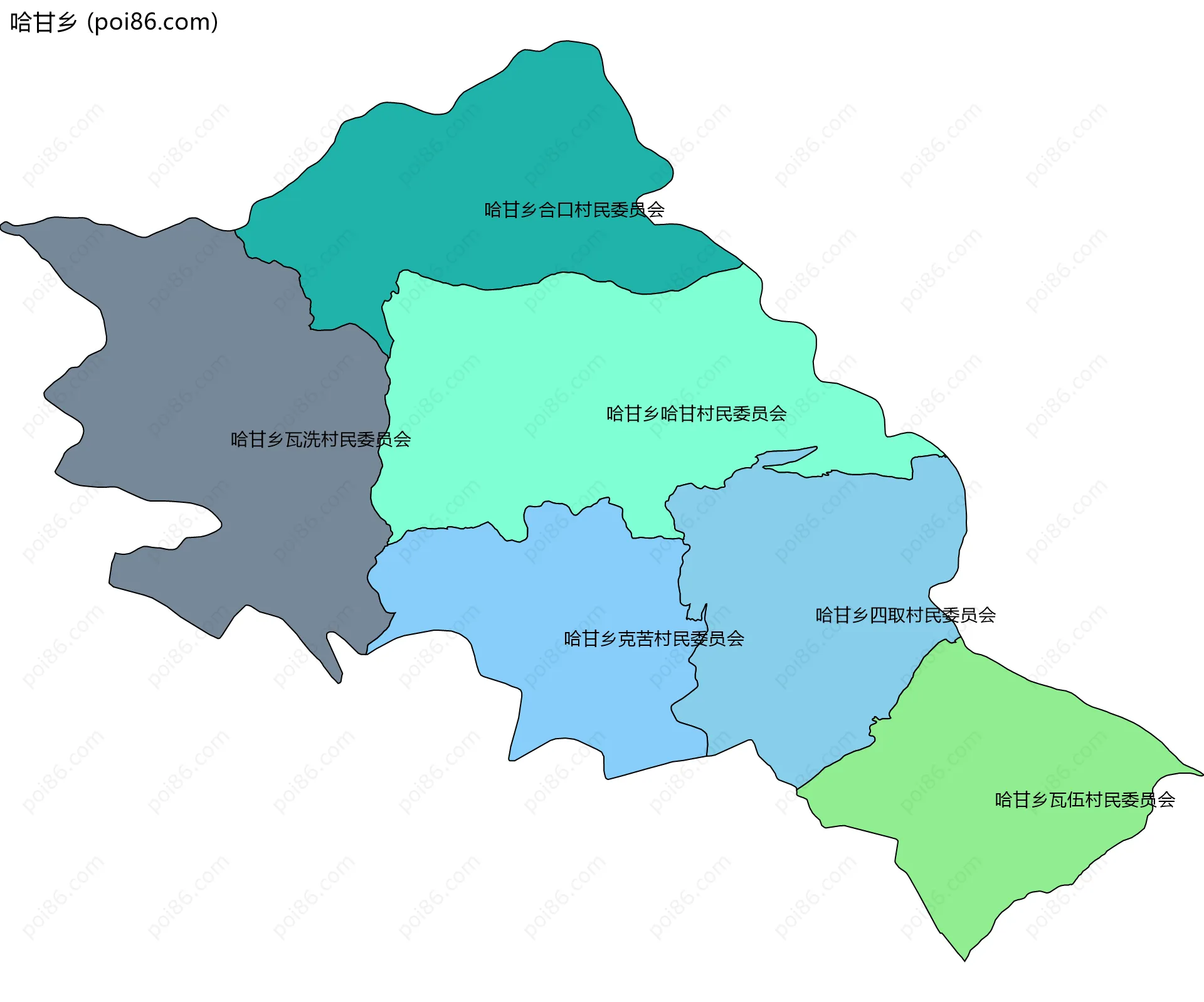 哈甘乡边界地图(五级行政区划)