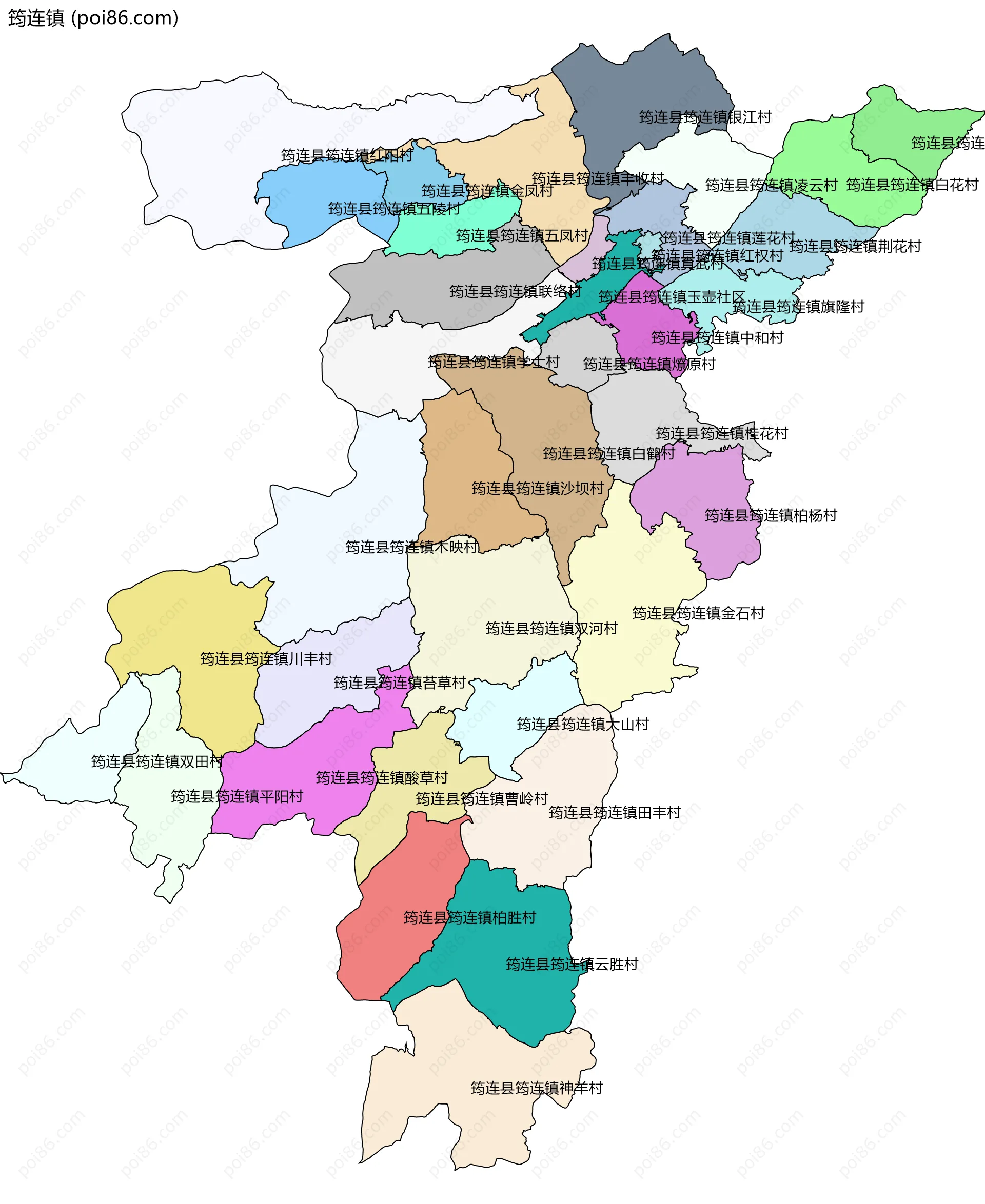 筠连镇边界地图(五级行政区划)