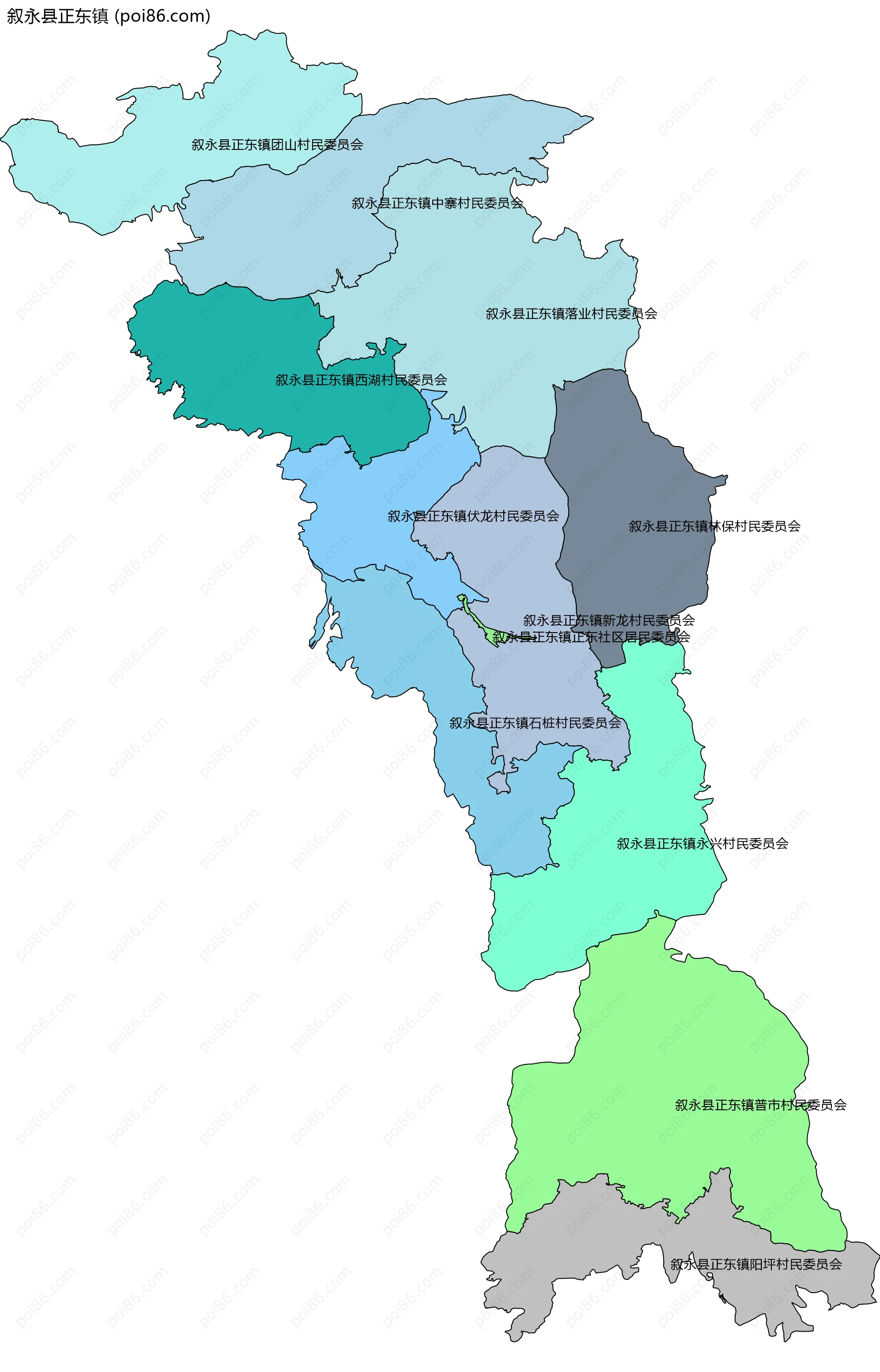 叙永县正东镇边界地图(五级行政区划)