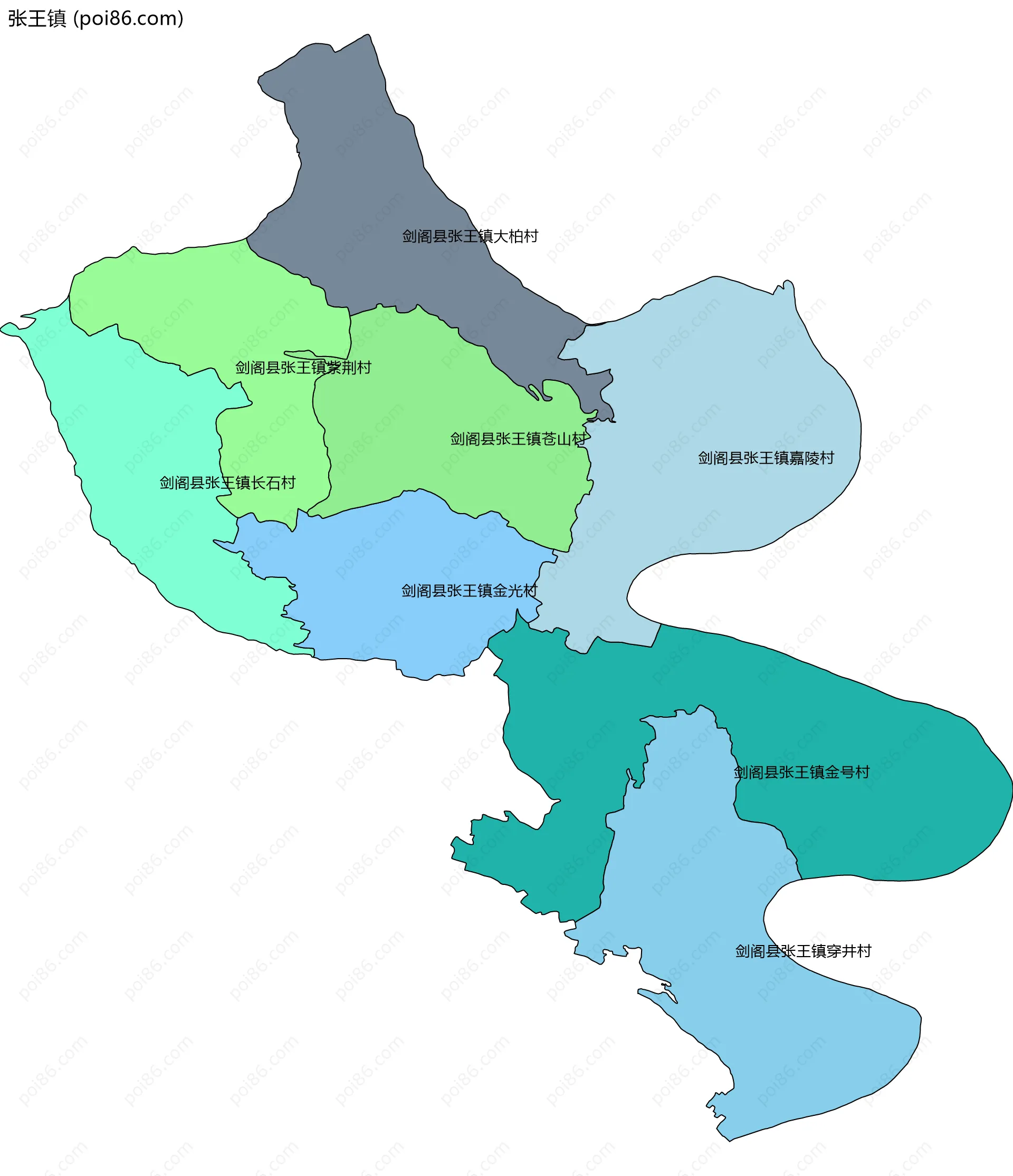 张王镇边界地图(五级行政区划)