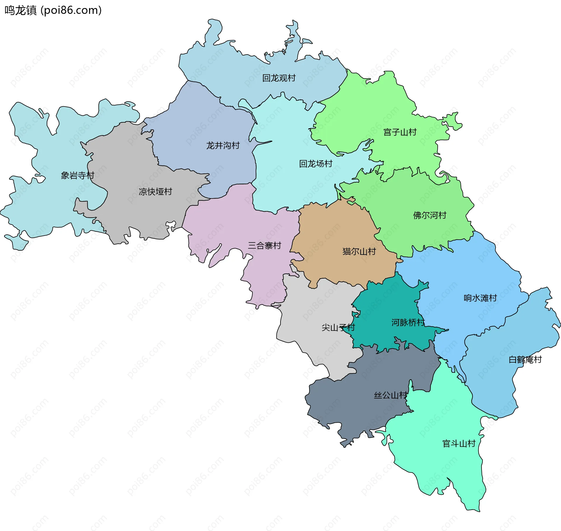 鸣龙镇边界地图(五级行政区划)