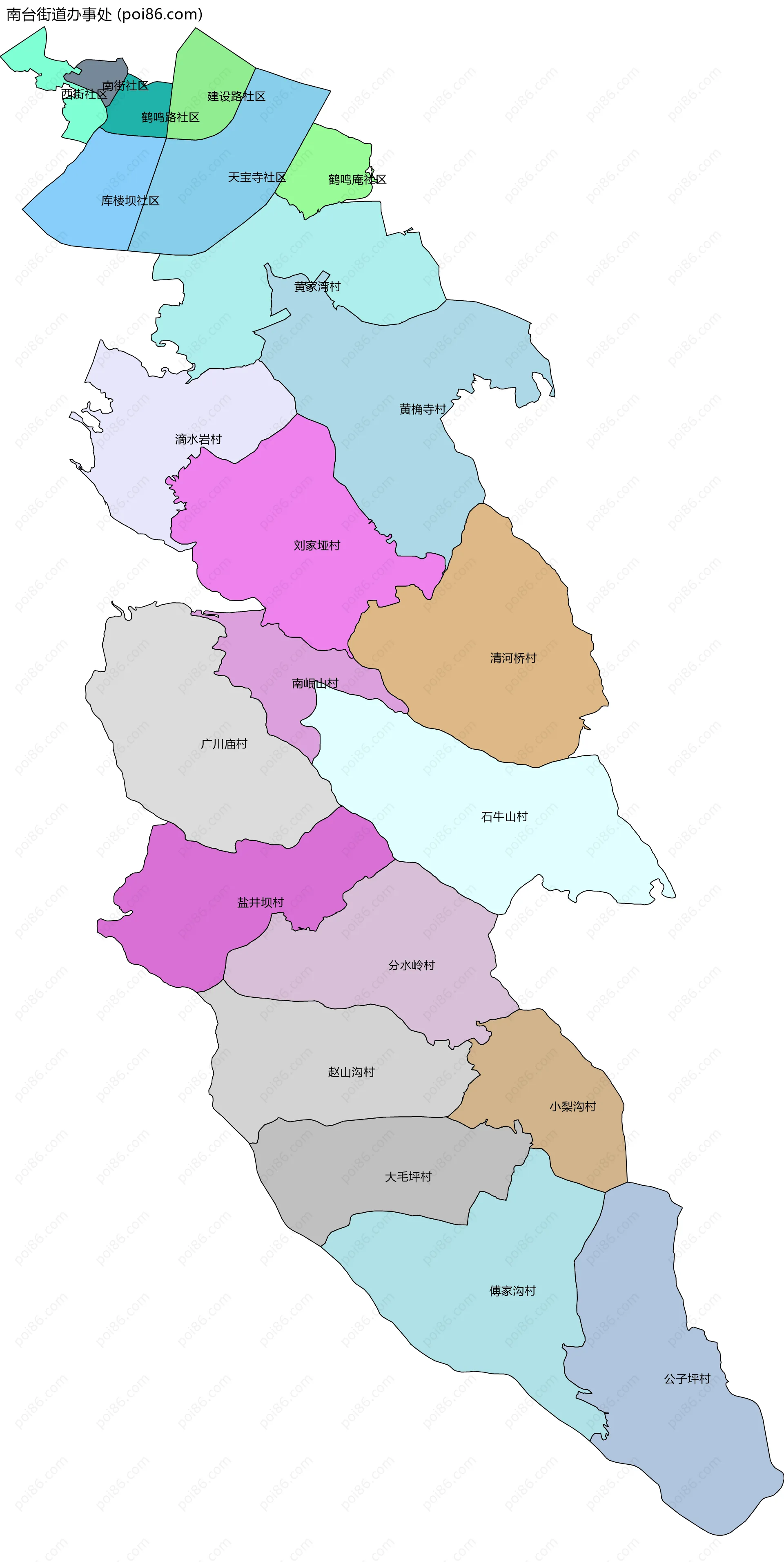 南台街道办事处边界地图(五级行政区划)