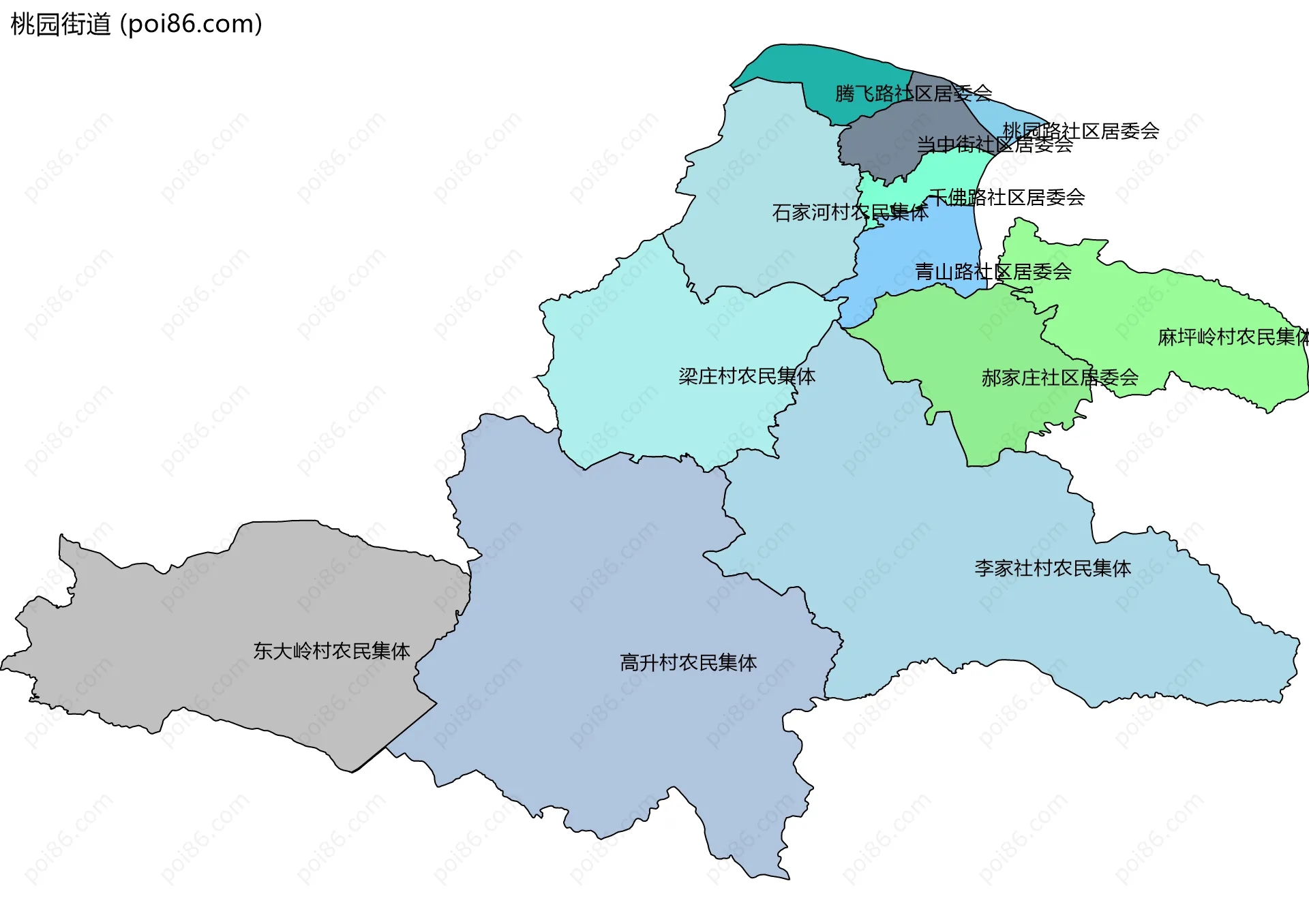 桃园街道边界地图(五级行政区划)