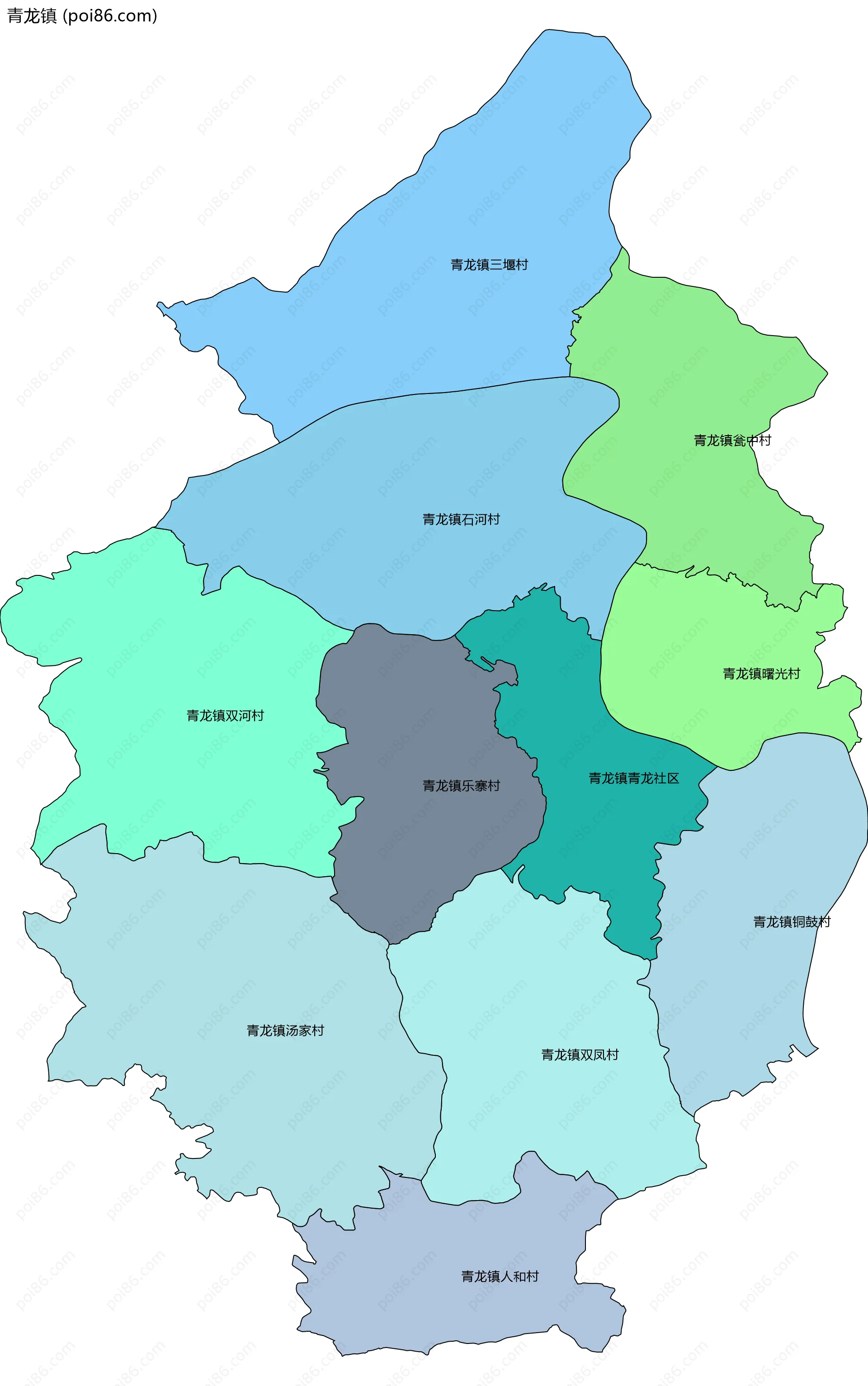 青龙镇边界地图(五级行政区划)