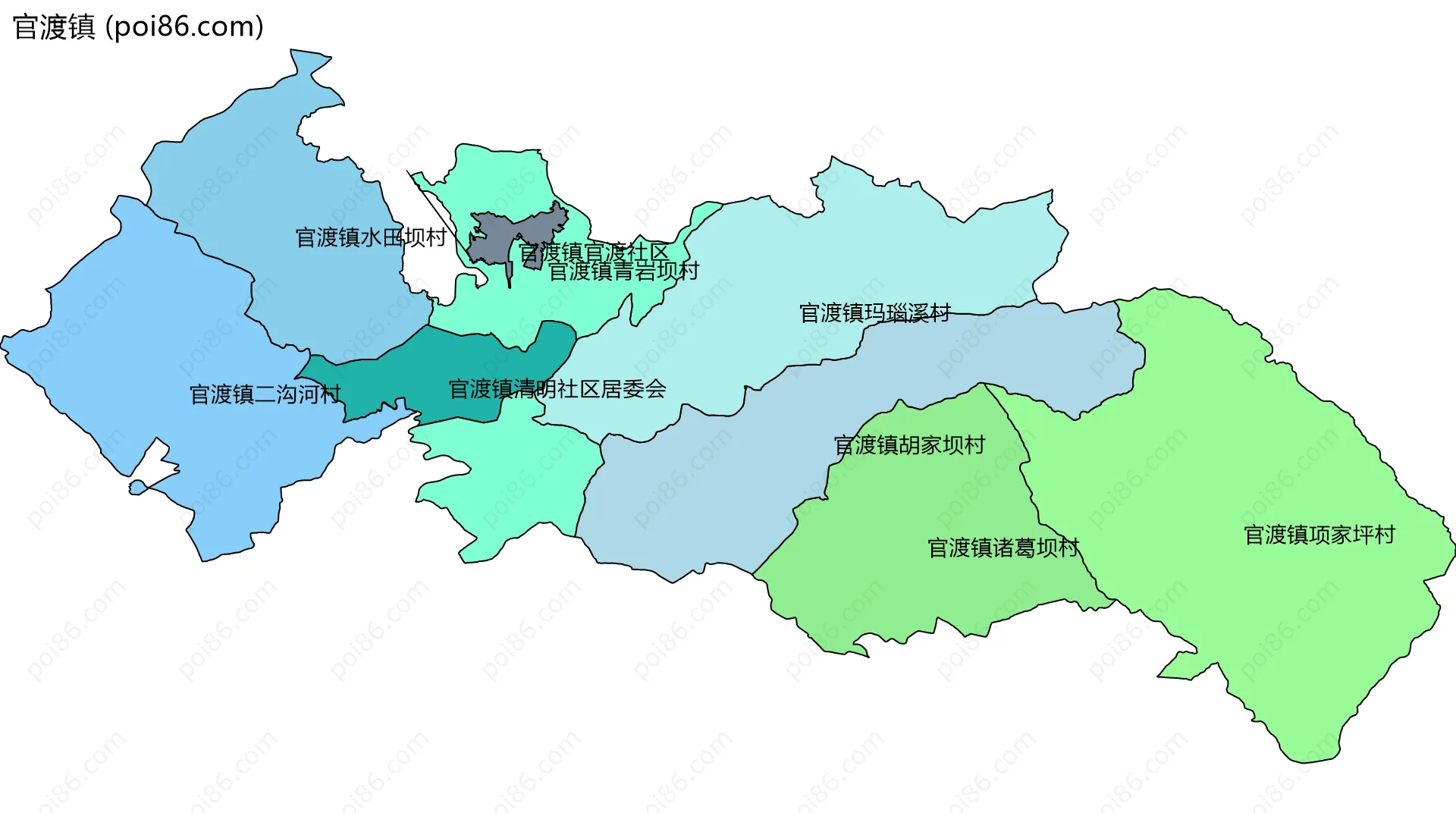 官渡镇边界地图(五级行政区划)