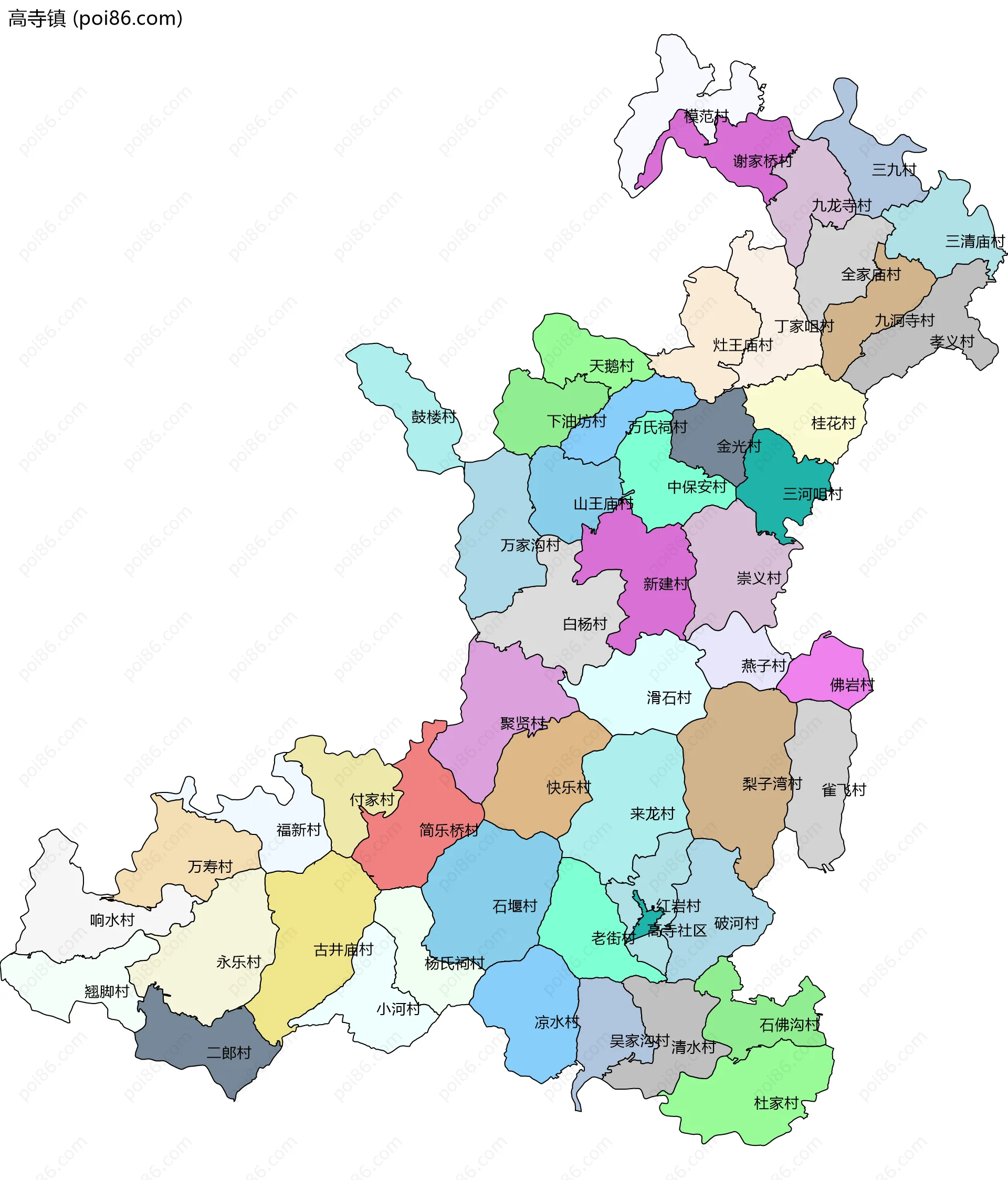 高寺镇边界地图(五级行政区划)