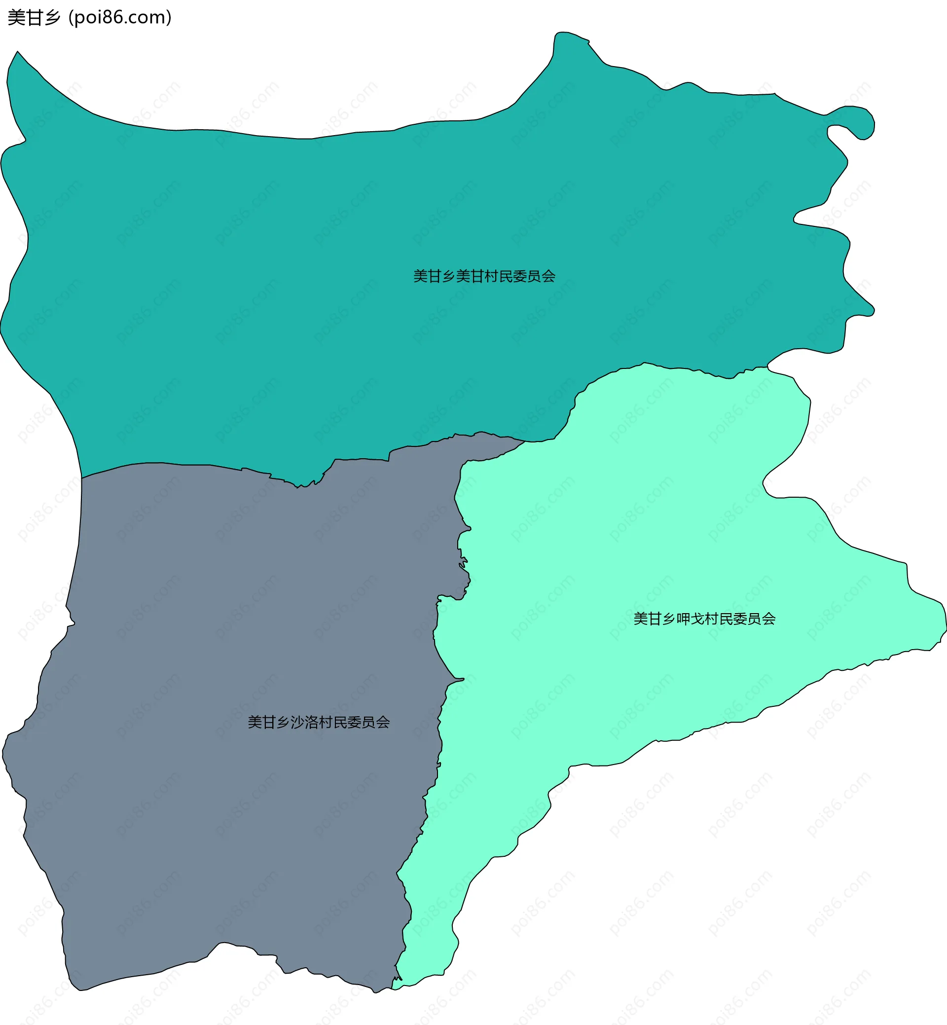 美甘乡边界地图(五级行政区划)