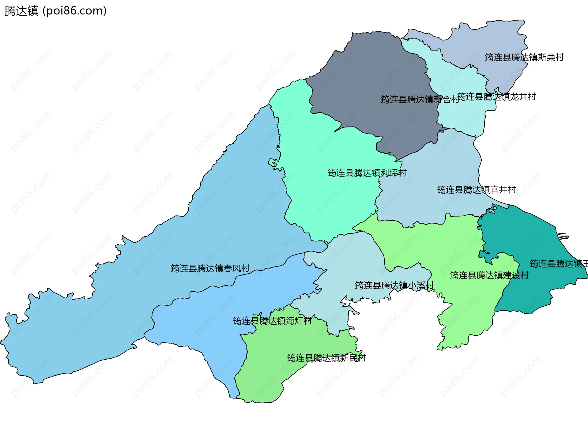 腾达镇边界地图(五级行政区划)