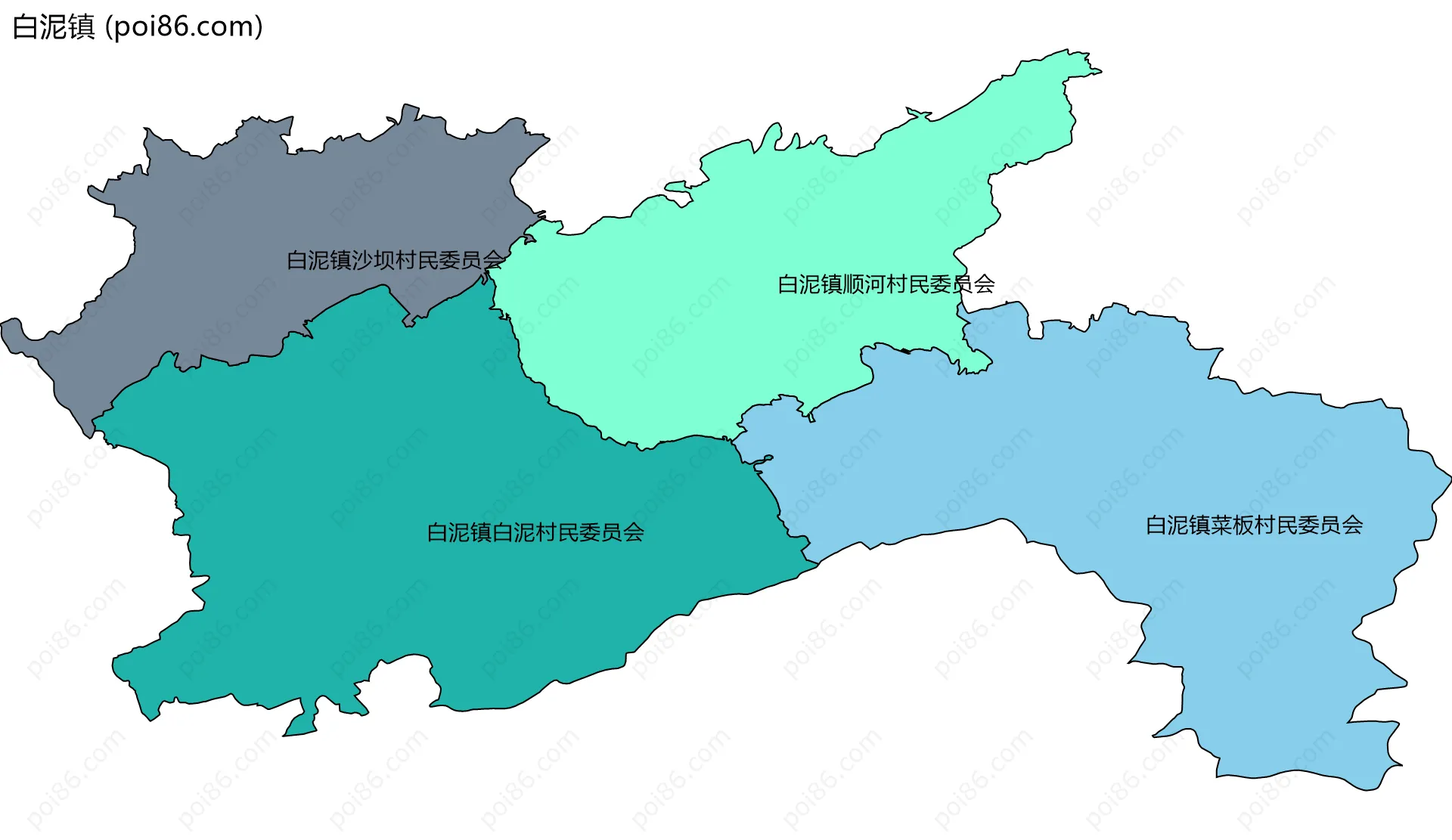 白泥镇边界地图(五级行政区划)