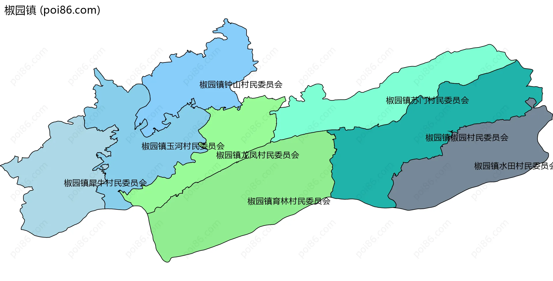 椒园镇边界地图(五级行政区划)