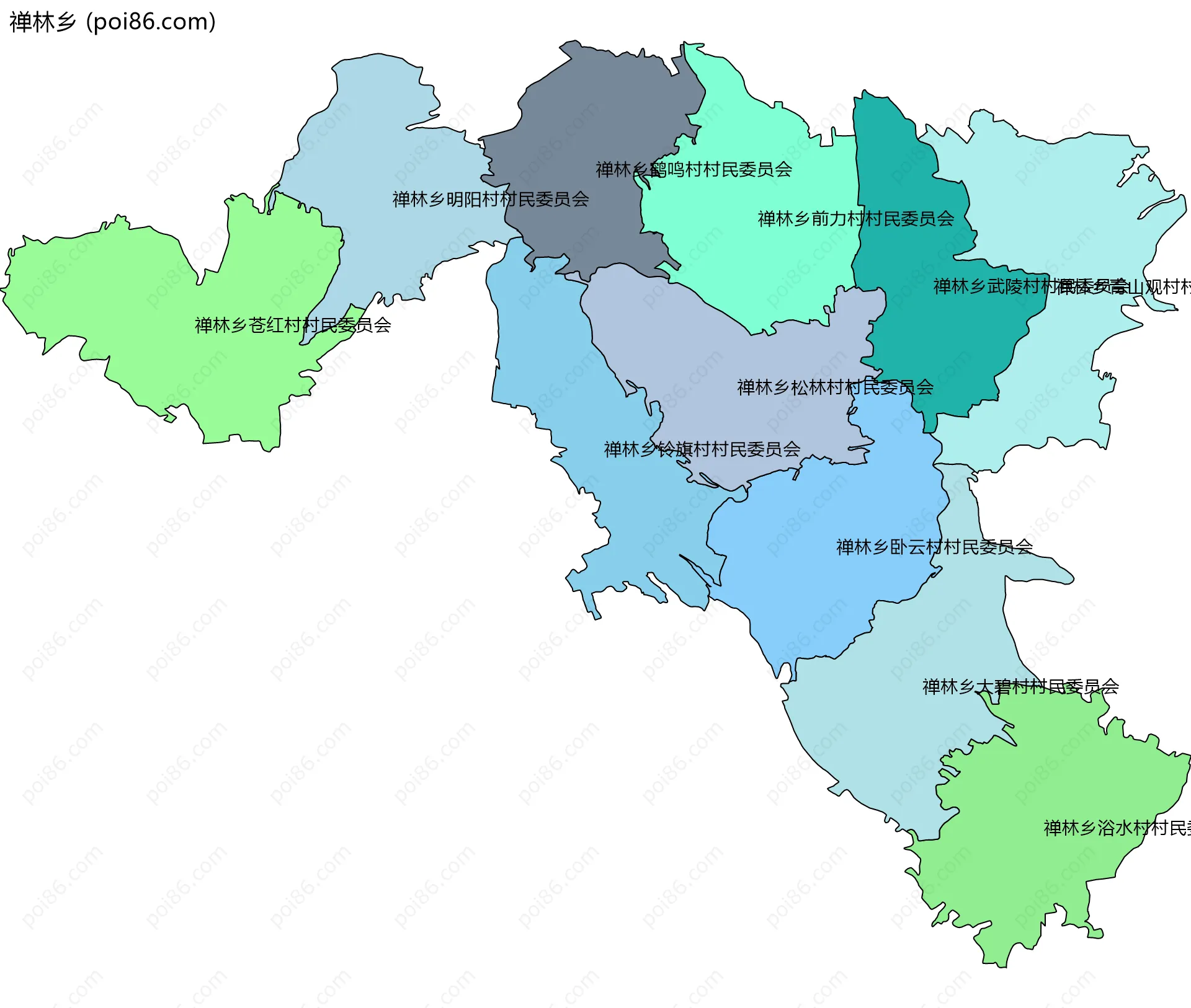 禅林乡边界地图(五级行政区划)